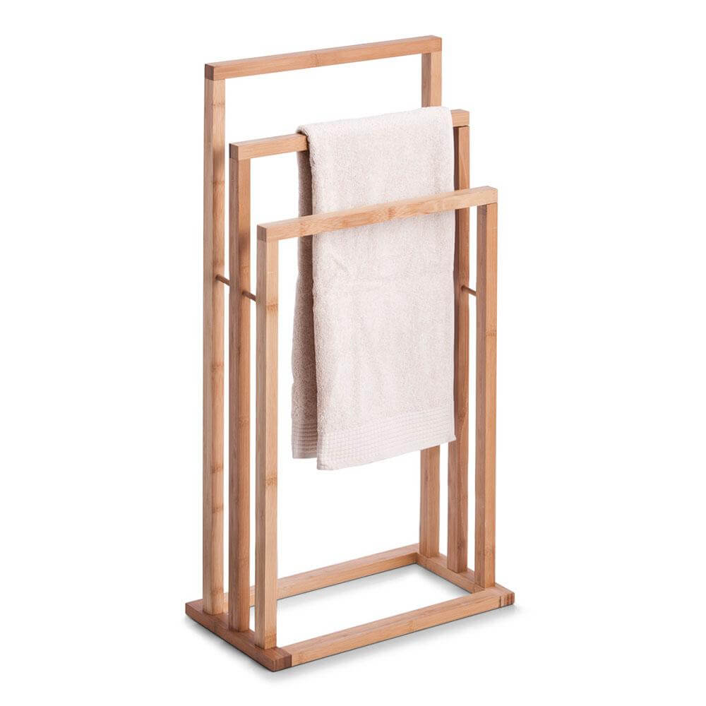 Porte-serviettes en bambou avec 3 barres sur support - Écologique 