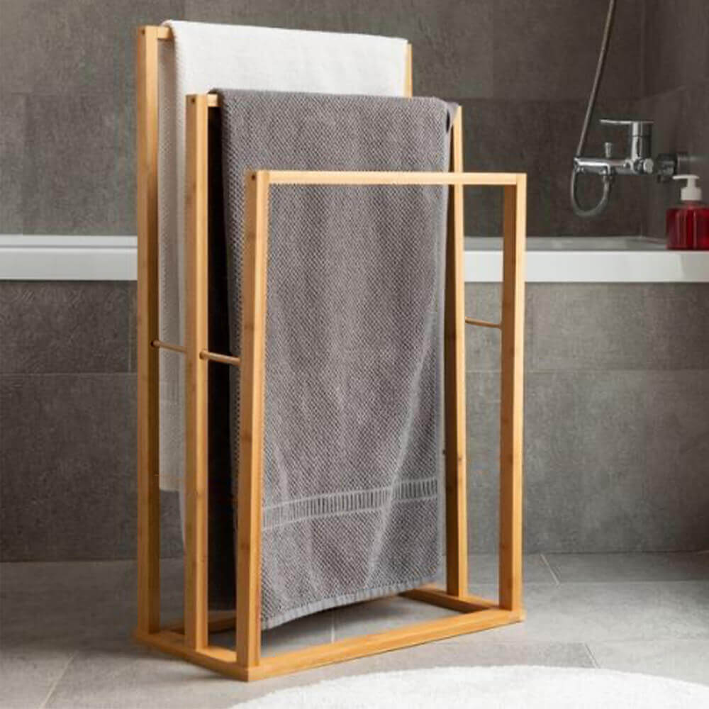 Bamboo Towel Rack with 3 Hangers - Eco-Friendly