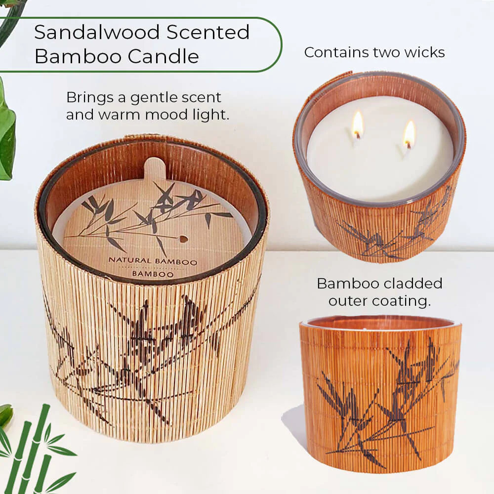 Natural Bamboo Wrapped Candle - Sandalwood Scent