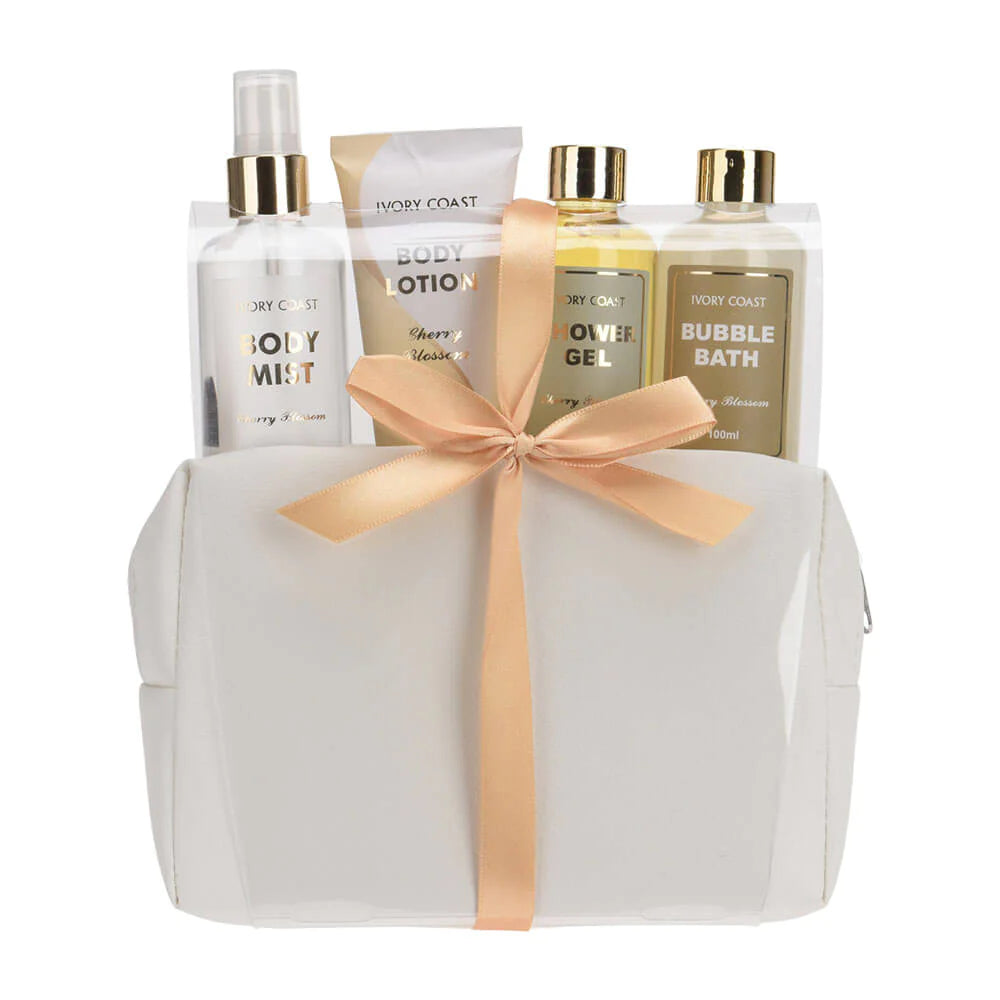 Body Care Set of Body Mist, Body Lotion, Shower Gel, Bubble Bath and Cosmetic Bag