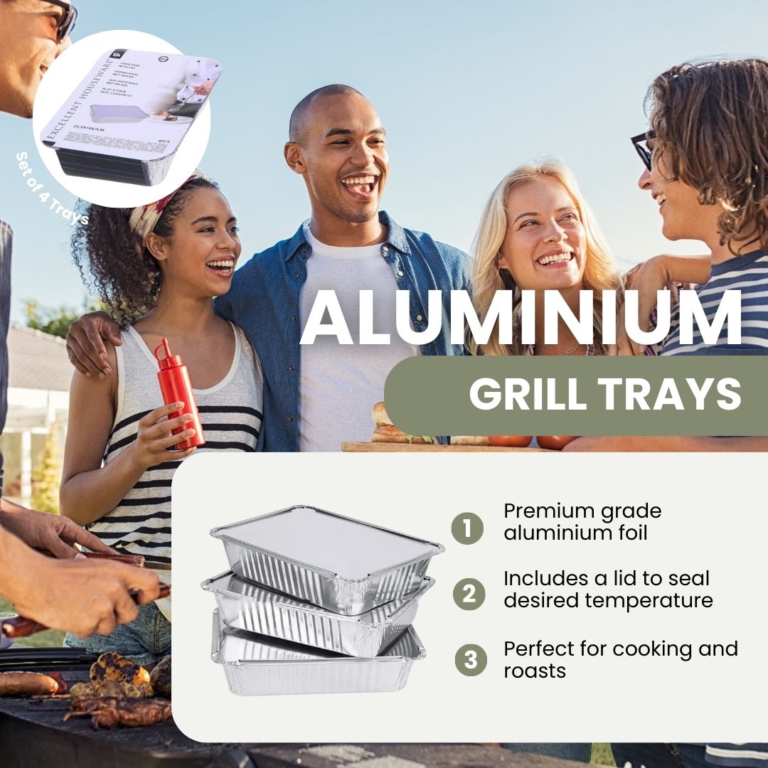 Aluminium-Grillschalen mit Deckel – Set mit 4 Stück