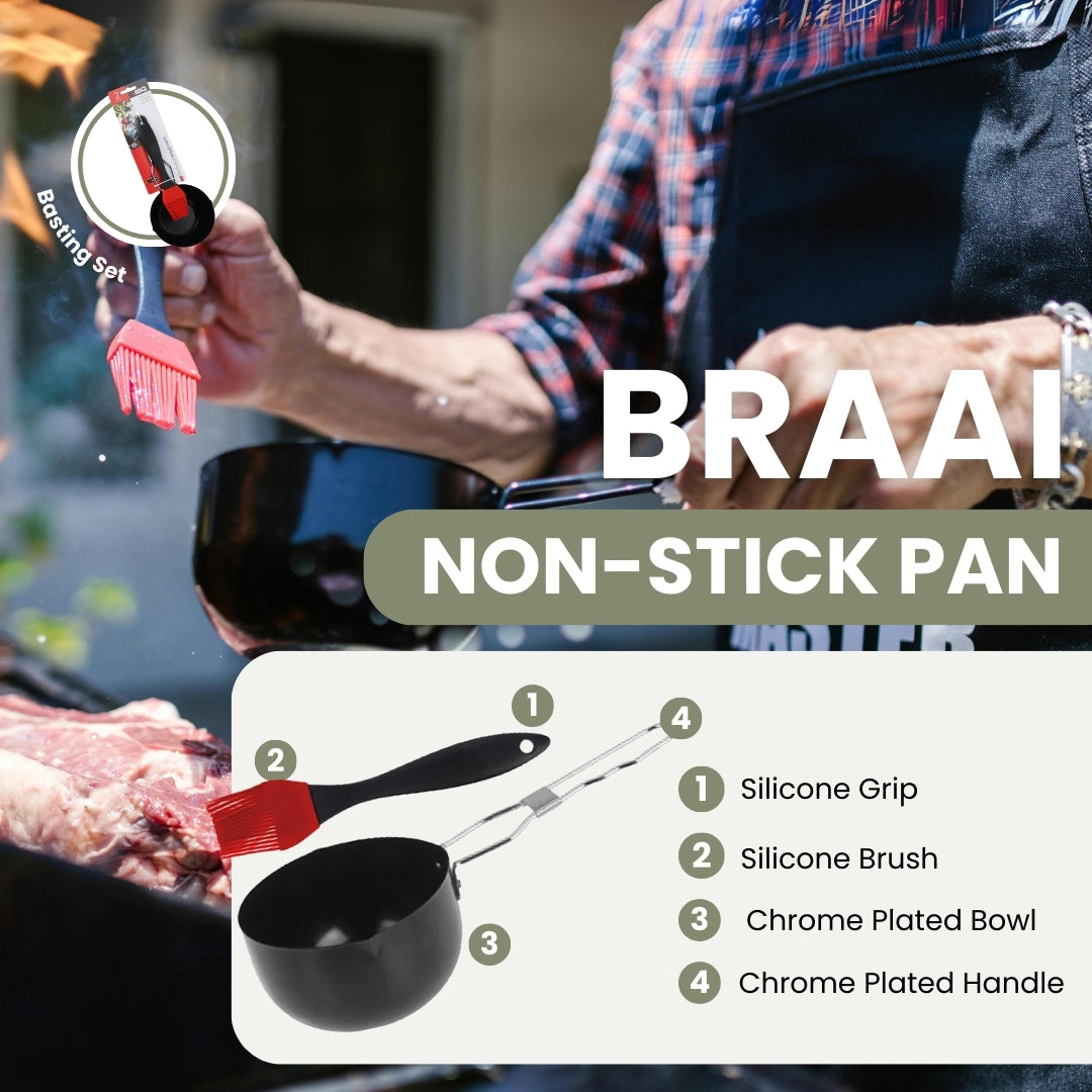 Braai Cookware - Non-Stick Pan with Silicone Basting Brush - Set of 2