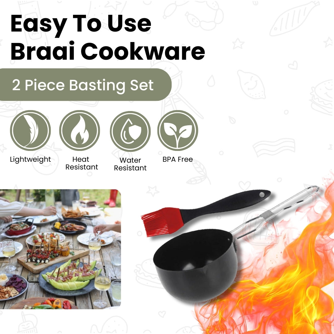 Braai Cookware - Non-Stick Pan with Silicone Basting Brush - Set of 2