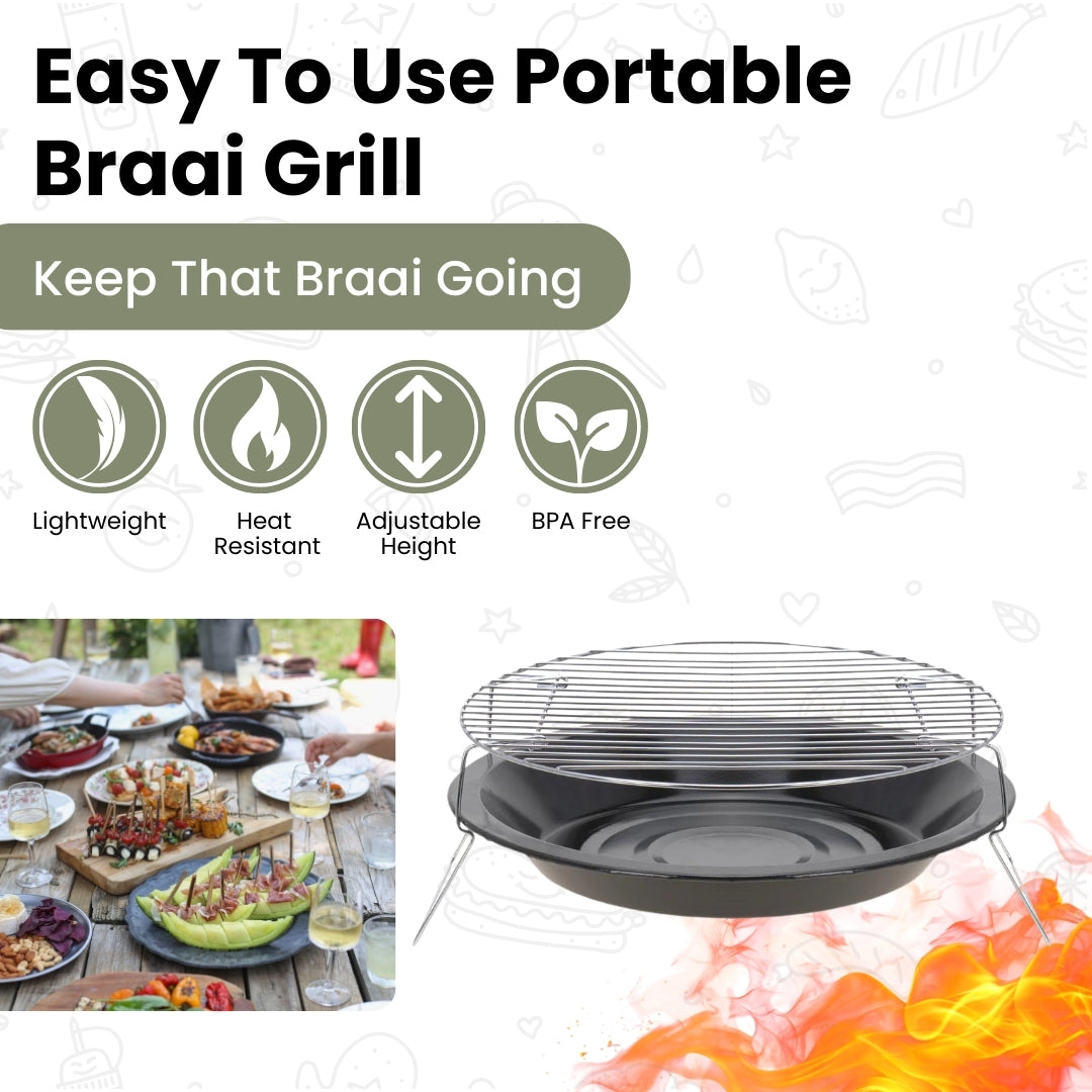 Portable Round Charcoal Braai Barbecue Grill