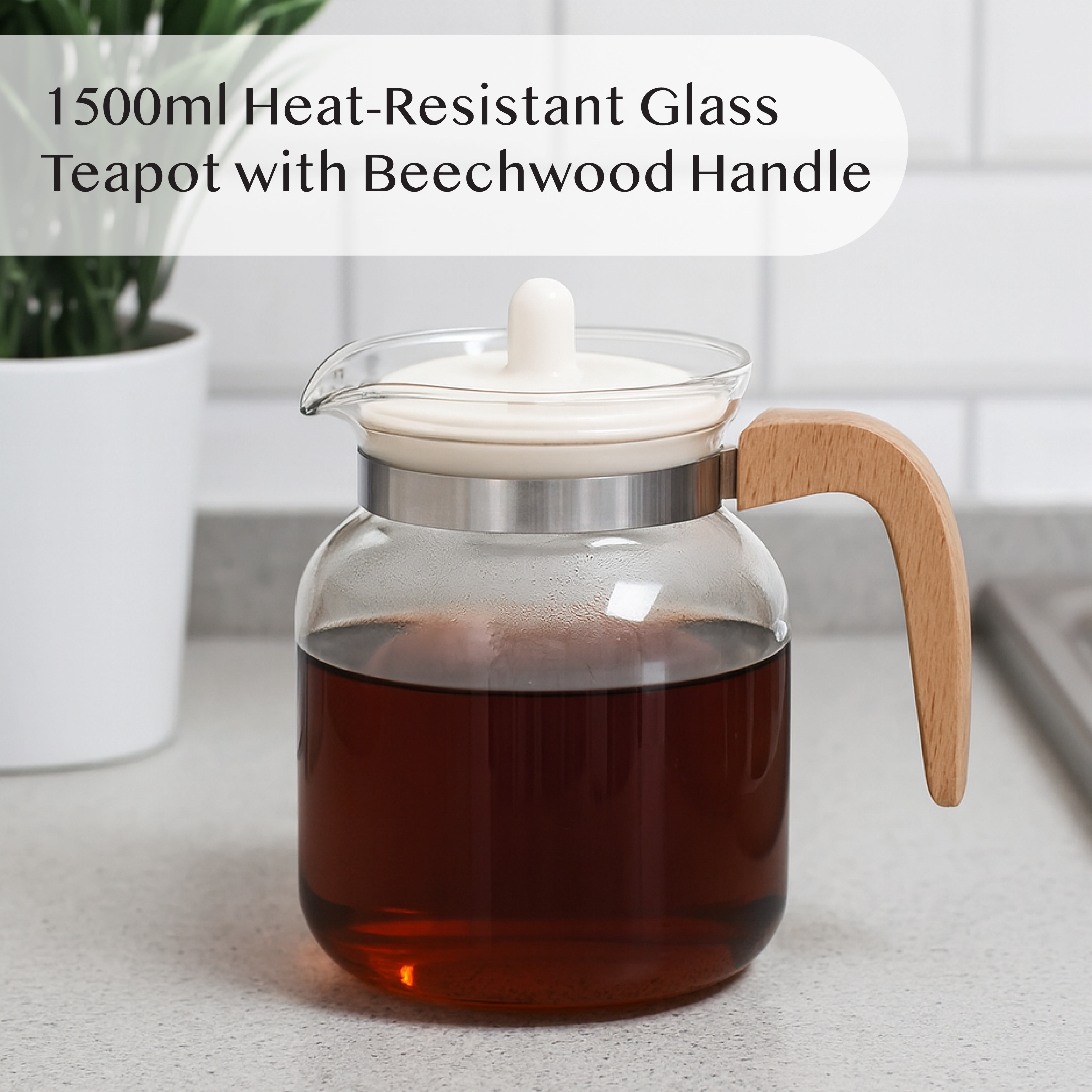 Glass and Beechwood Teapot