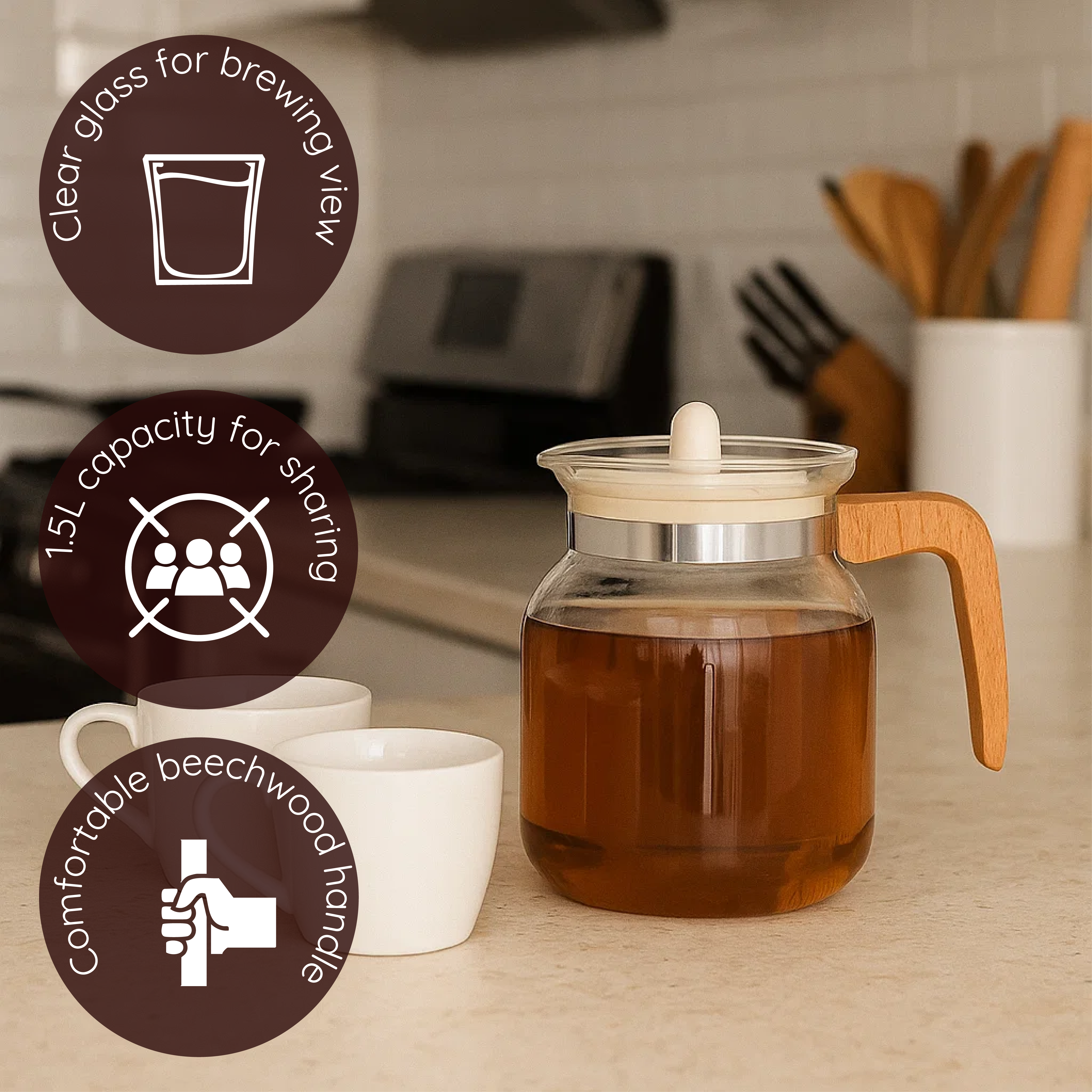 Glass and Beechwood Teapot