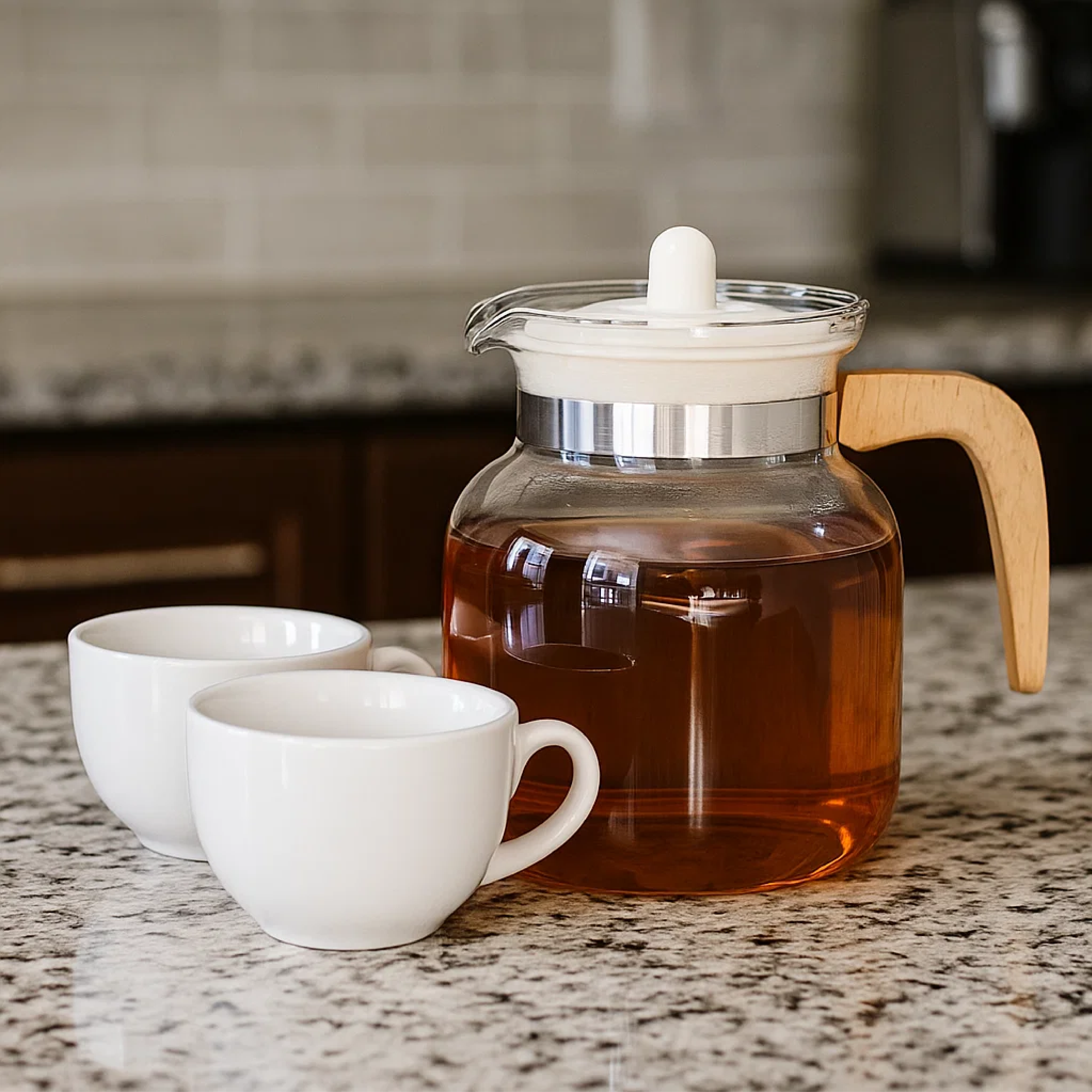 Glass and Beechwood Teapot