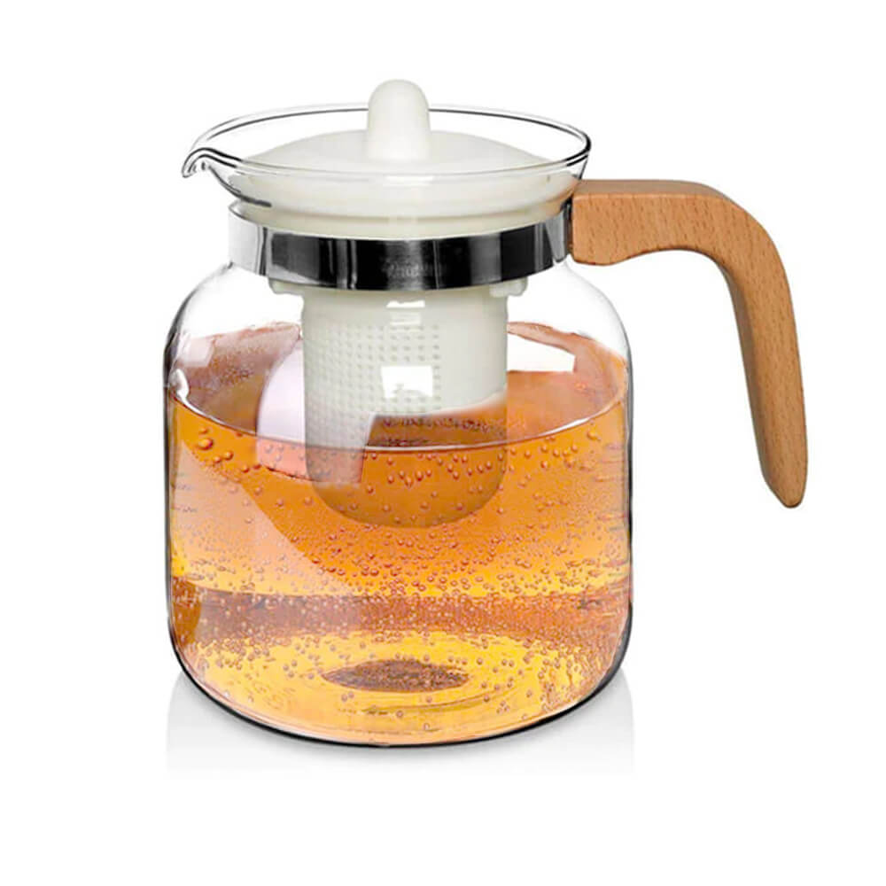 Glass and Beechwood Teapot