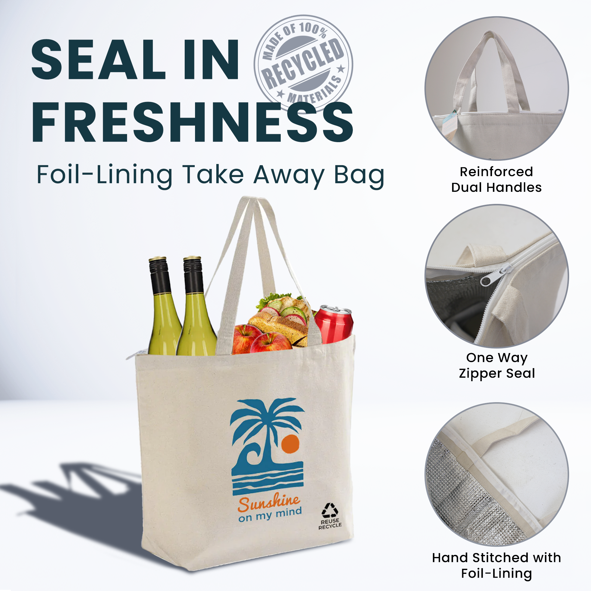 Cape Town Reusable Insulated Canvas Cooler Tote Bag  | 270GSM, 18L