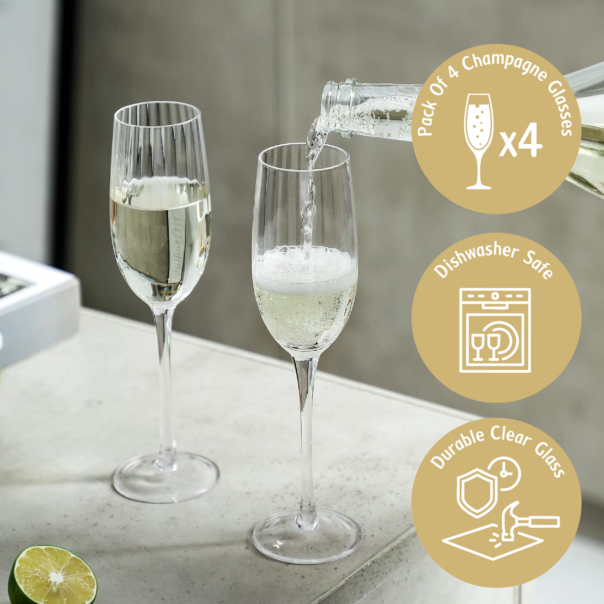 Champagne Flutes & Champagne Glasses – Set of 4 (210ml)