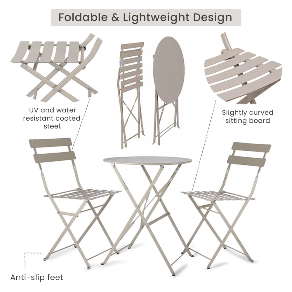 Mesa y sillas de bistró de metal - Juego de 3 - Diseño plegable