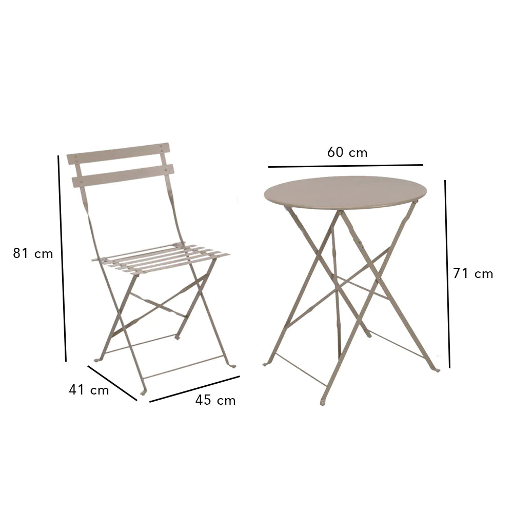 Metal Bistro Chairs & Table - Set of 3 - Foldable Design