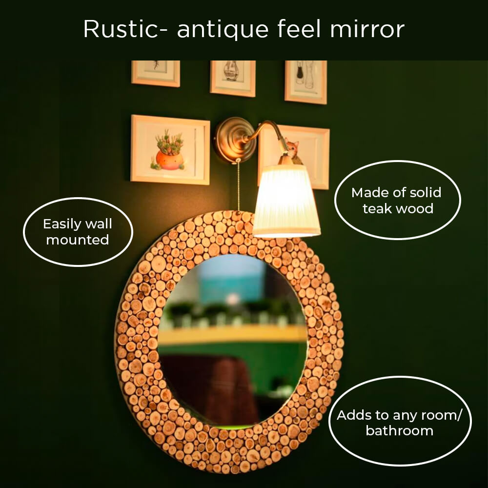 Spiegel aus natürlichem Teakholz – rund