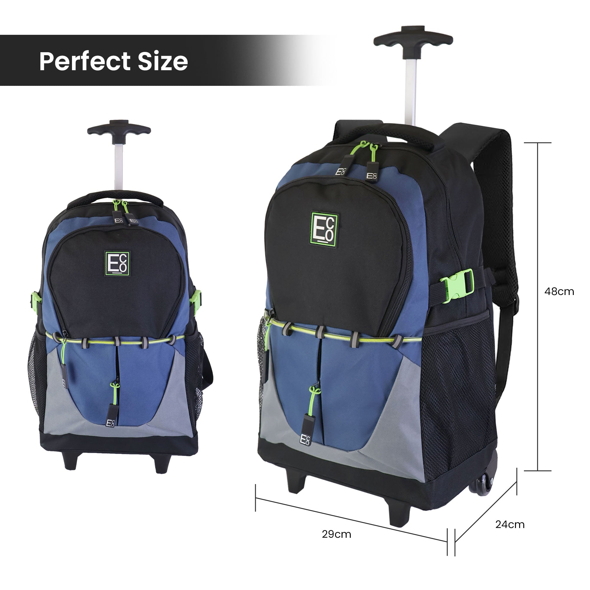 Telescopic Trolley Backpack with Roller Ball Wheels - Navy