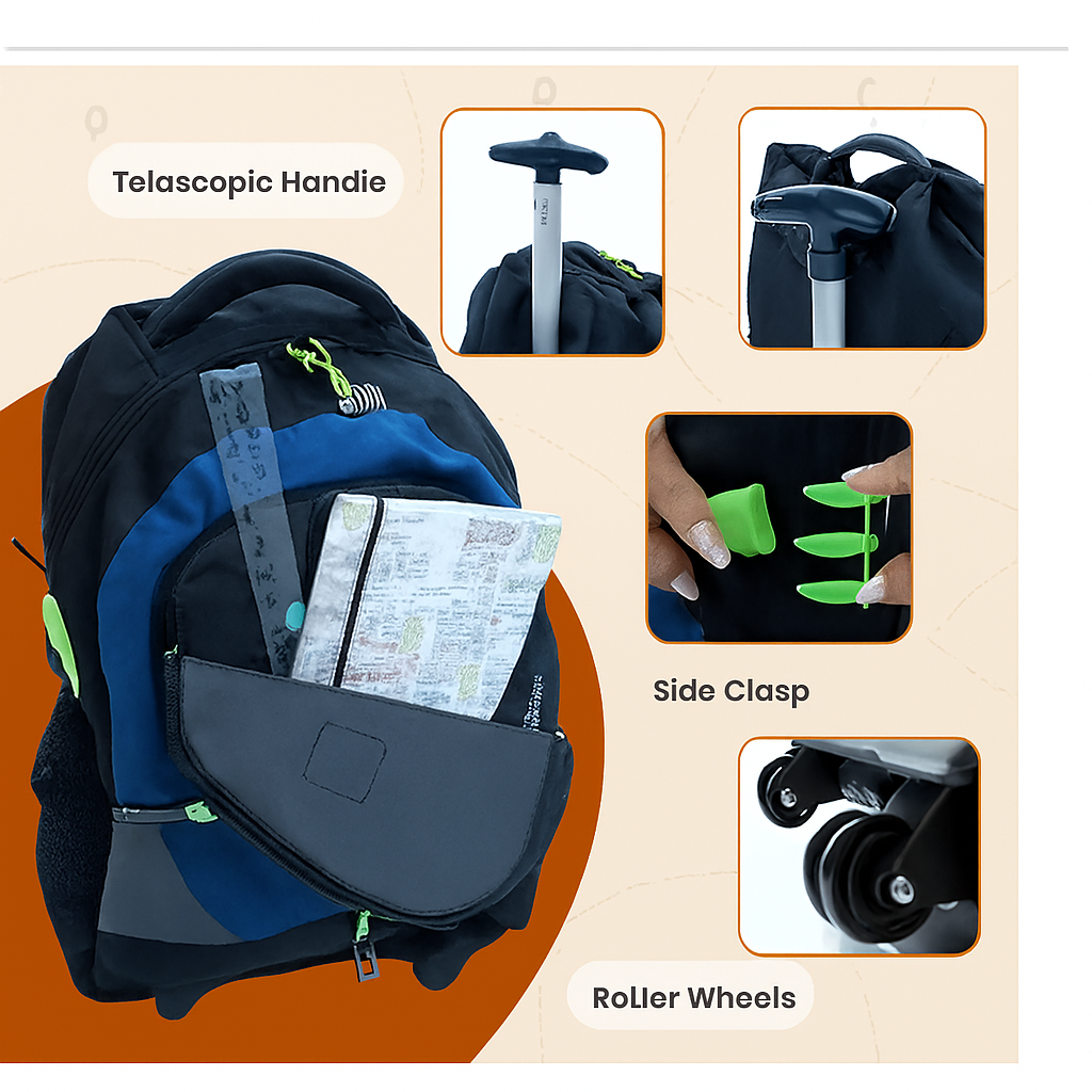 Mochila Trolley Telescópica con Ruedas Roller - Azul Marino