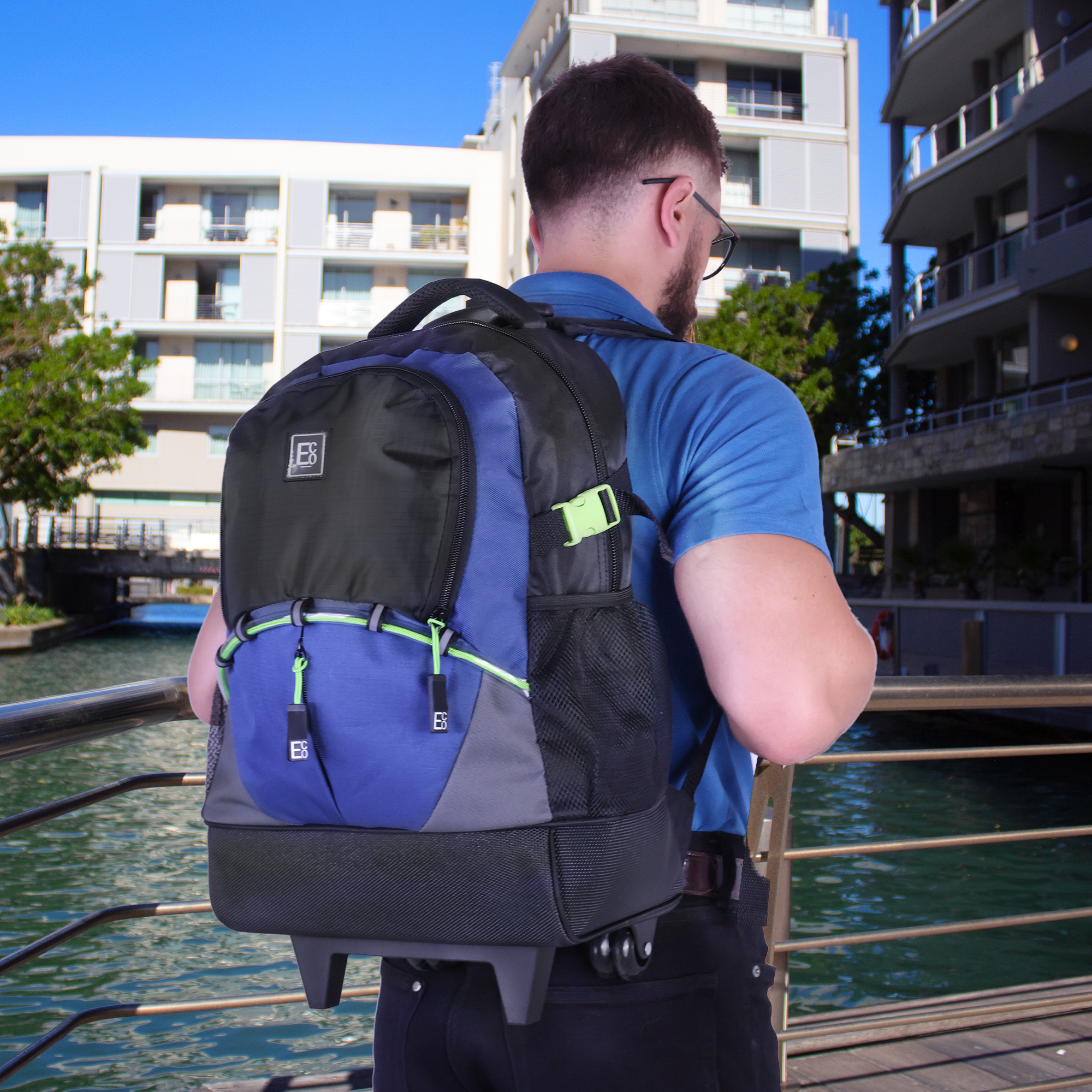 Telescopic Trolley Backpack with Roller Ball Wheels - Navy