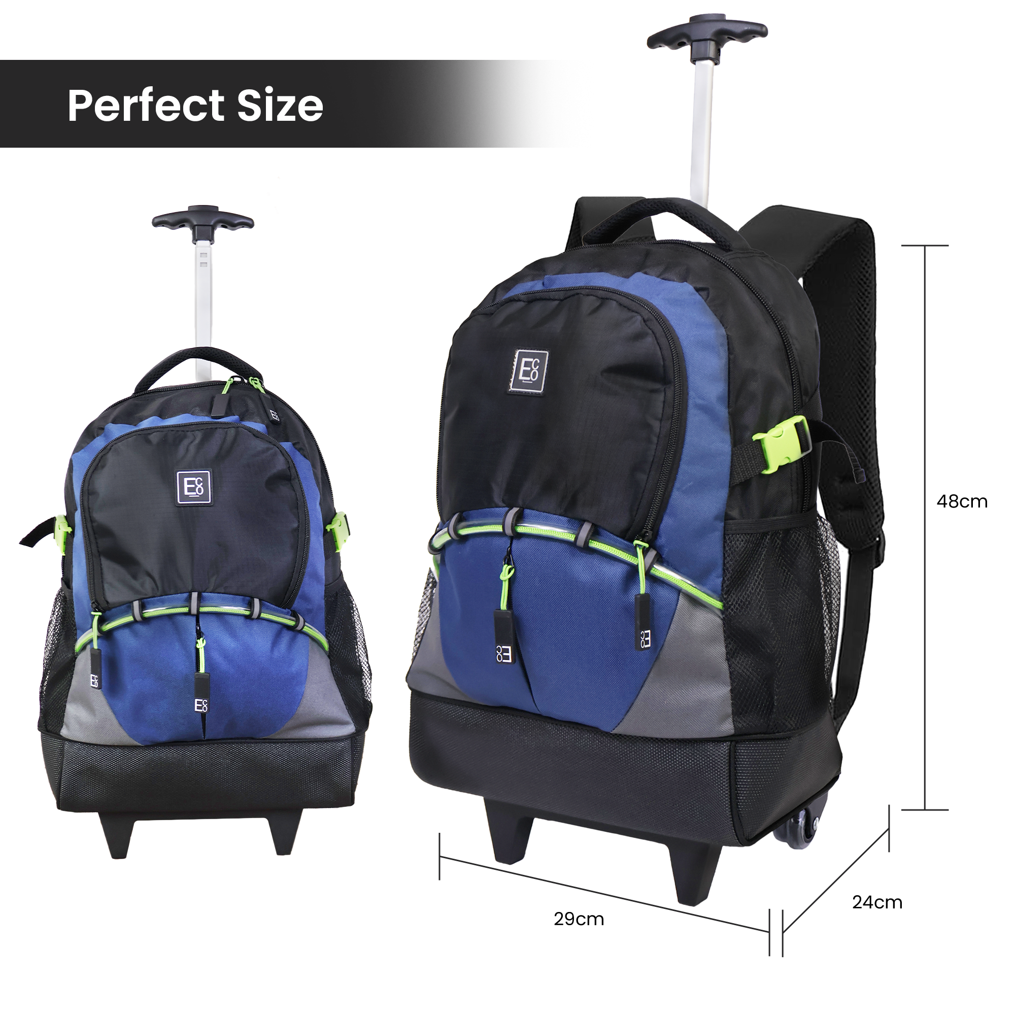 Mochila Trolley Telescópica con Ruedas Roller - Azul Marino