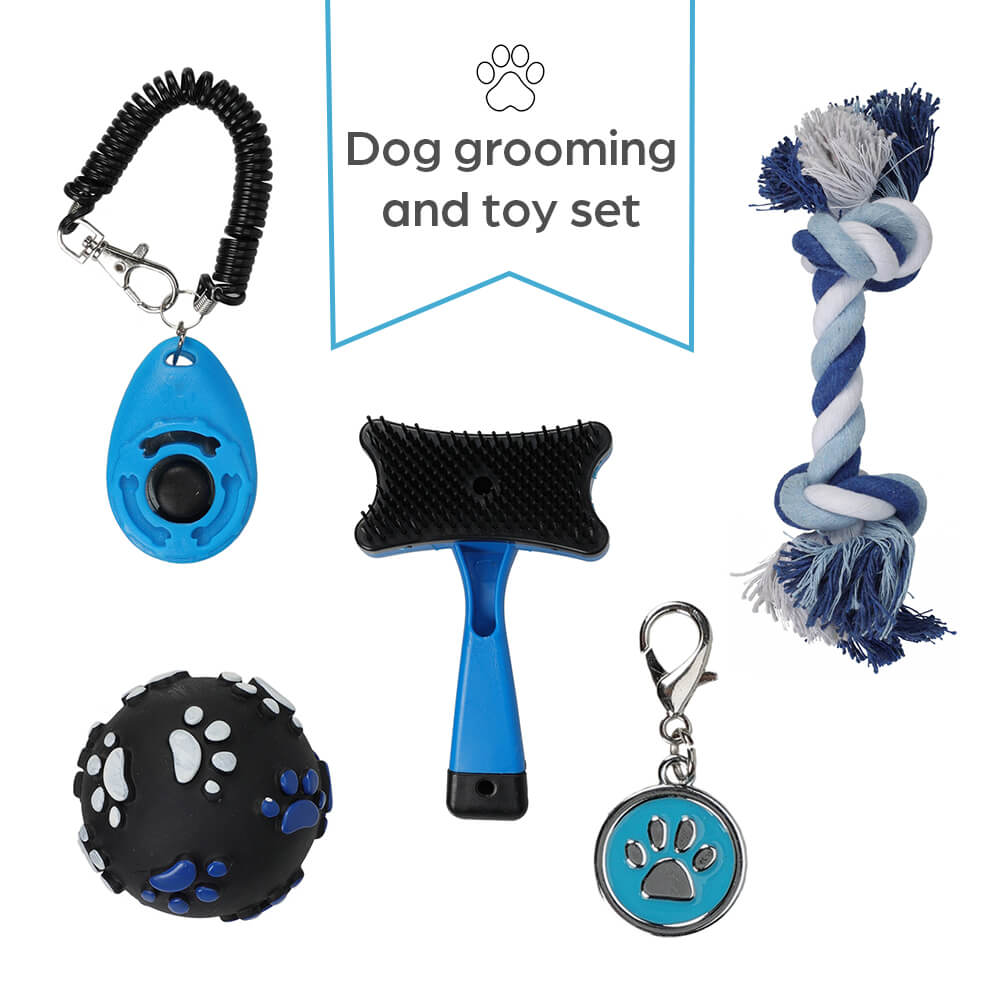Dog Training Kit with Clean Suit, Comb, Bowl, Hanger, Ball, Rope, and Training Clicker