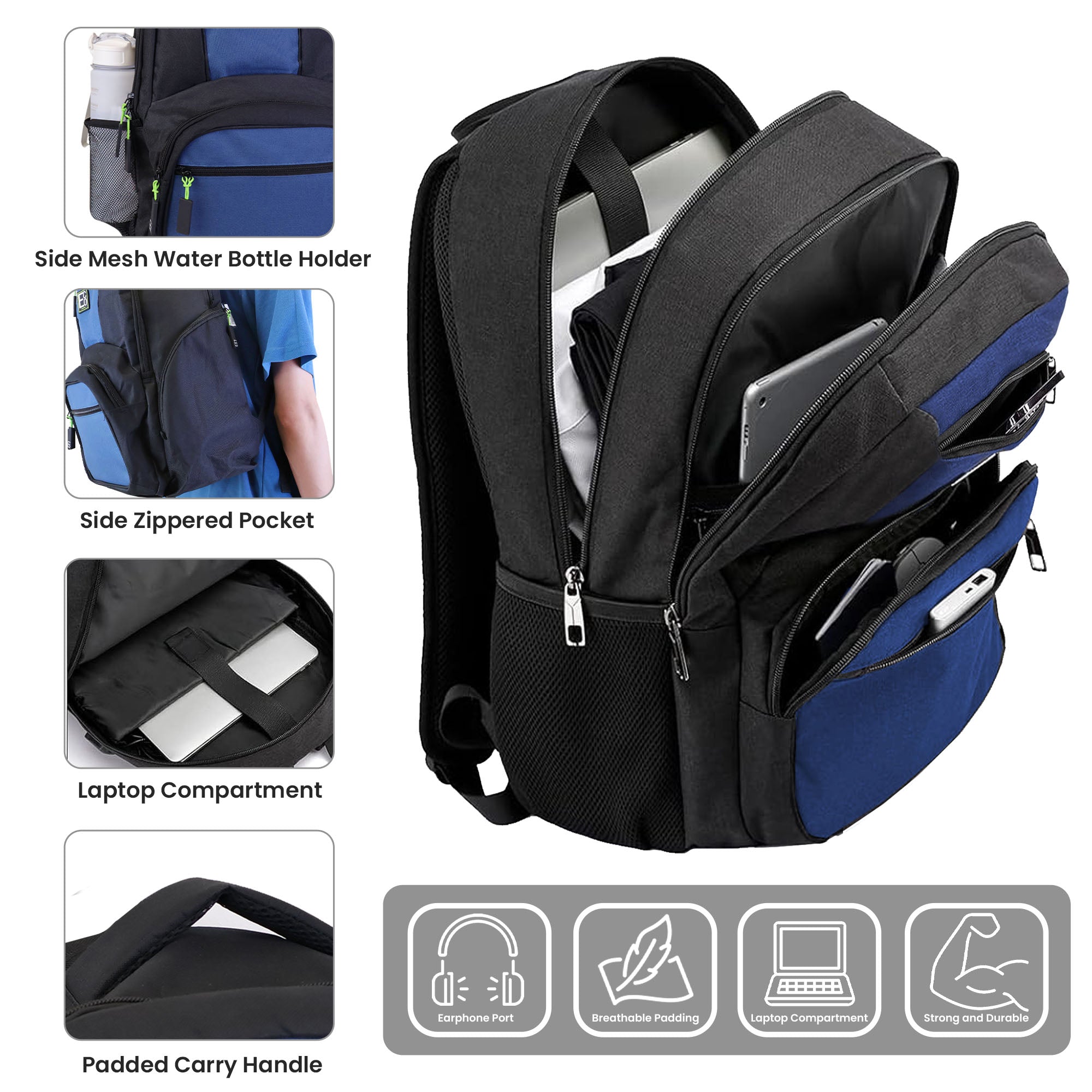 Laptop-Rucksack für Studenten – Marineblaues Design