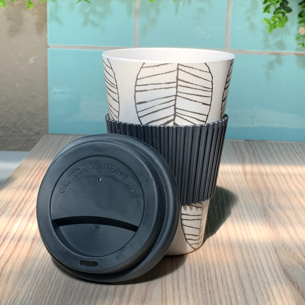 Eco-Friendly Bamboo Coffee Mug with Silicone Lid and Heat Grip - 425ml