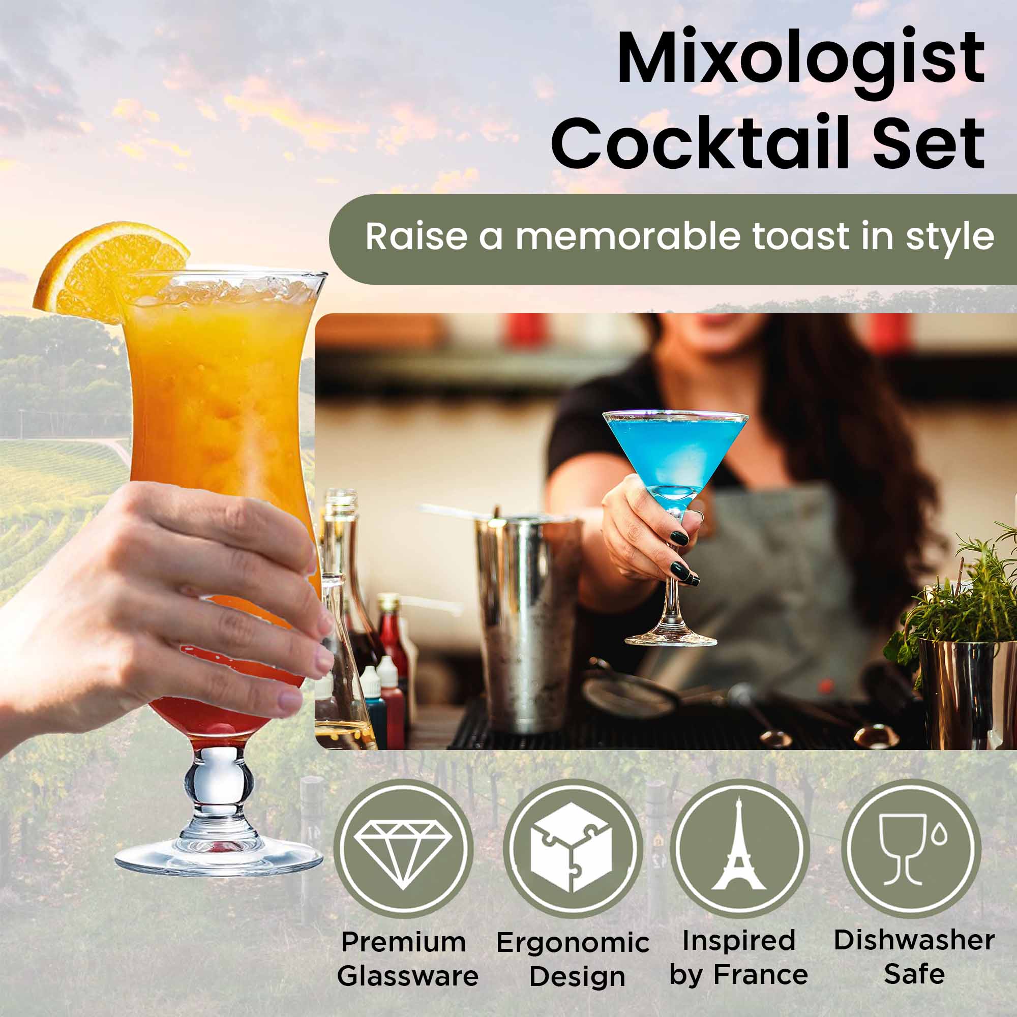 Cocktailgläser-Set, 12-teilig – Martini, Gin &amp; Tonic, Hurricane