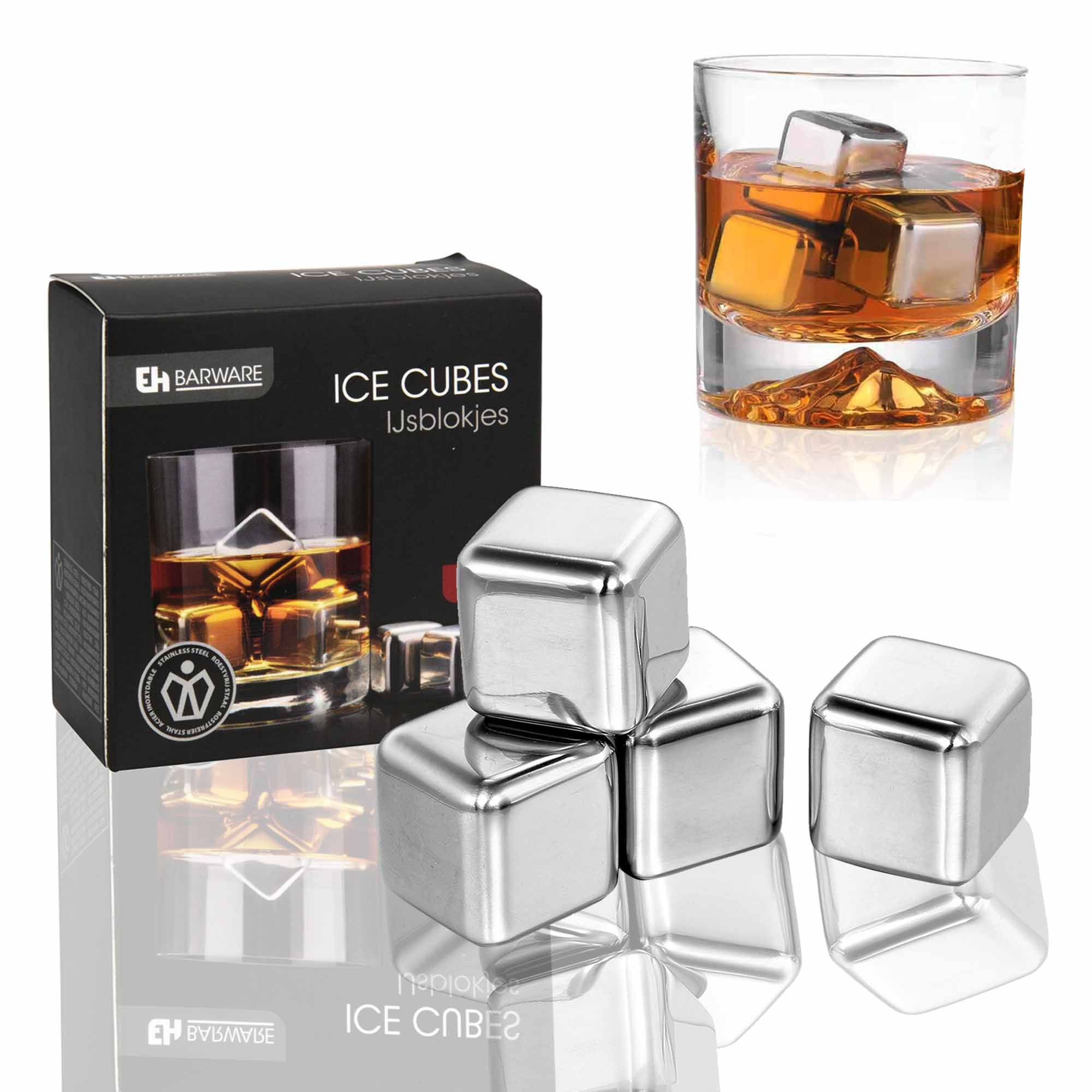 Stainless Steel Ice Cubes with Holder - 5 Pieces