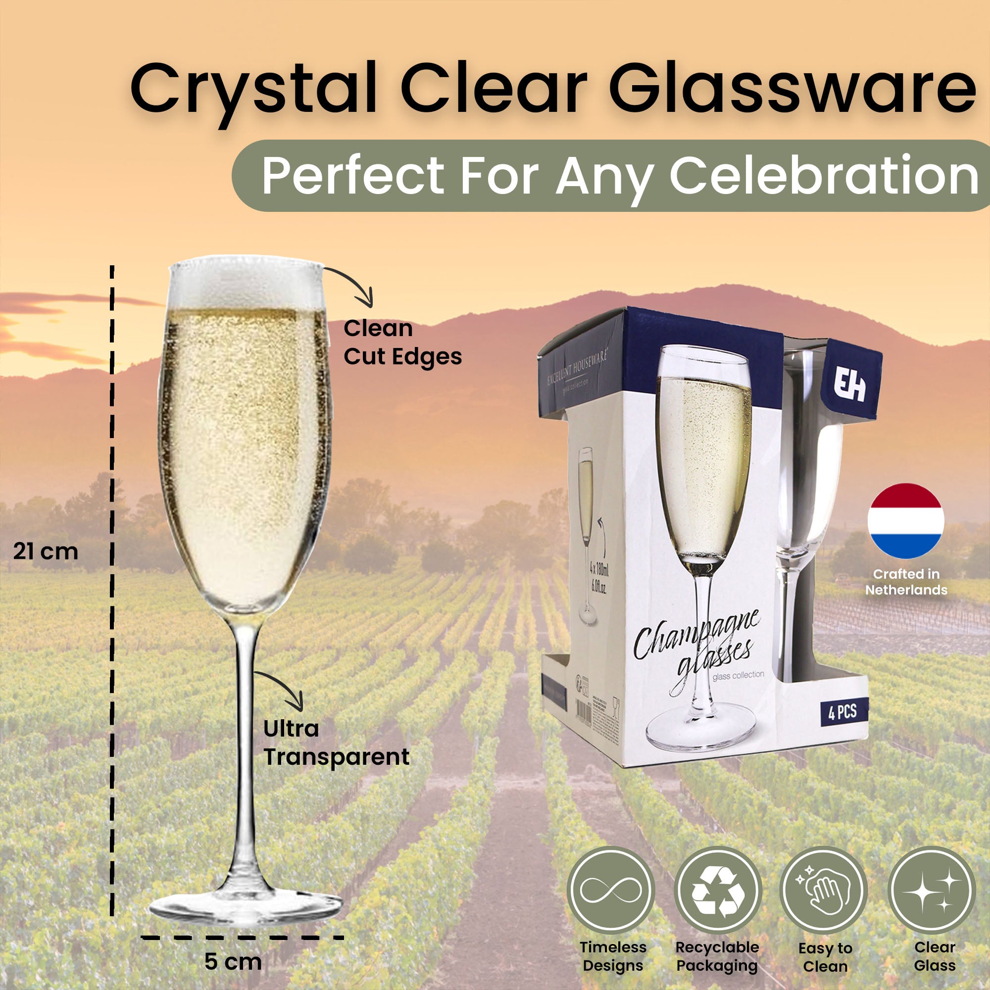 Champagne Glasses Set of 4 - 180ml - Vinissimo Design