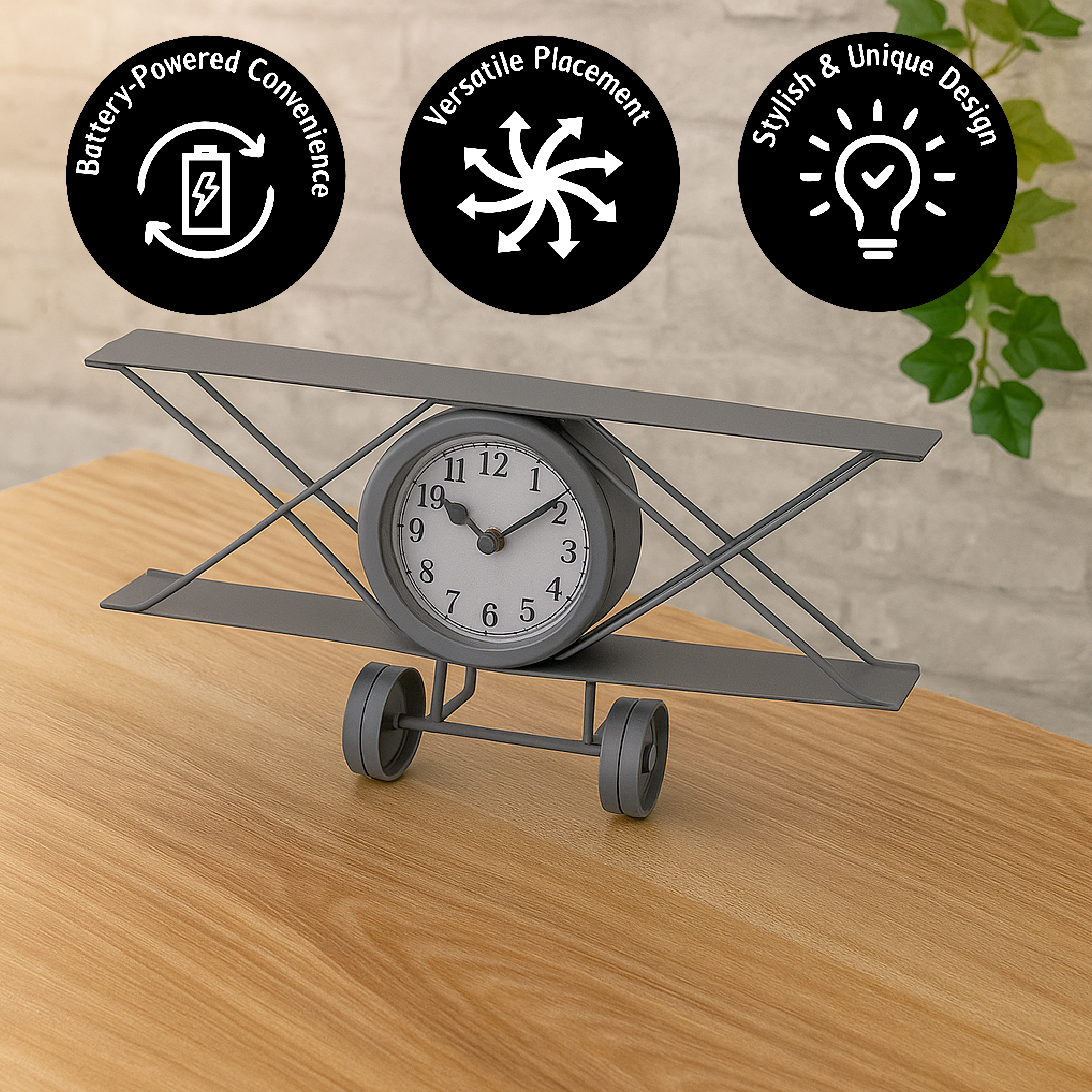 Table Clock - Metal Airplane Shape
