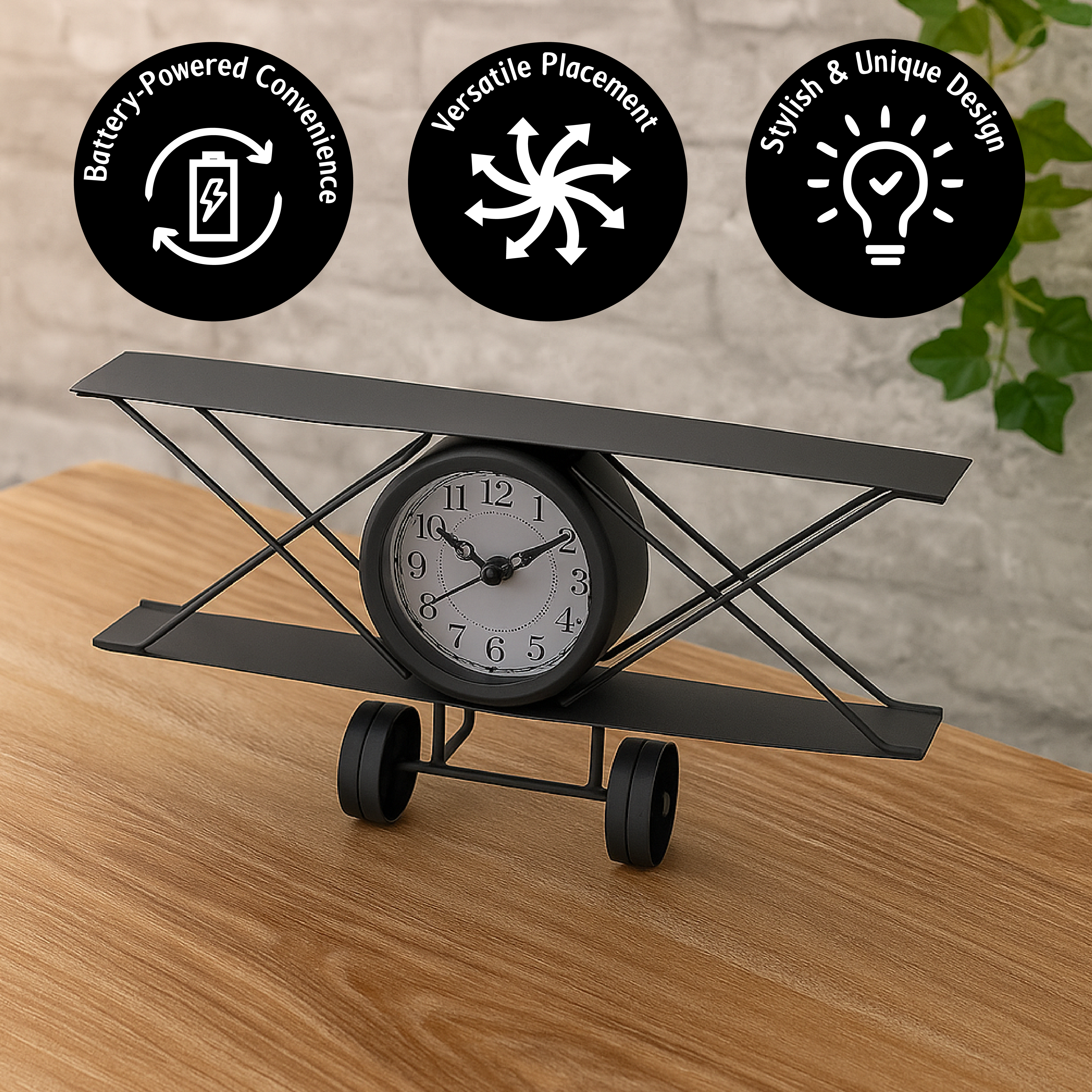 Table Clock - Metal Airplane Shape