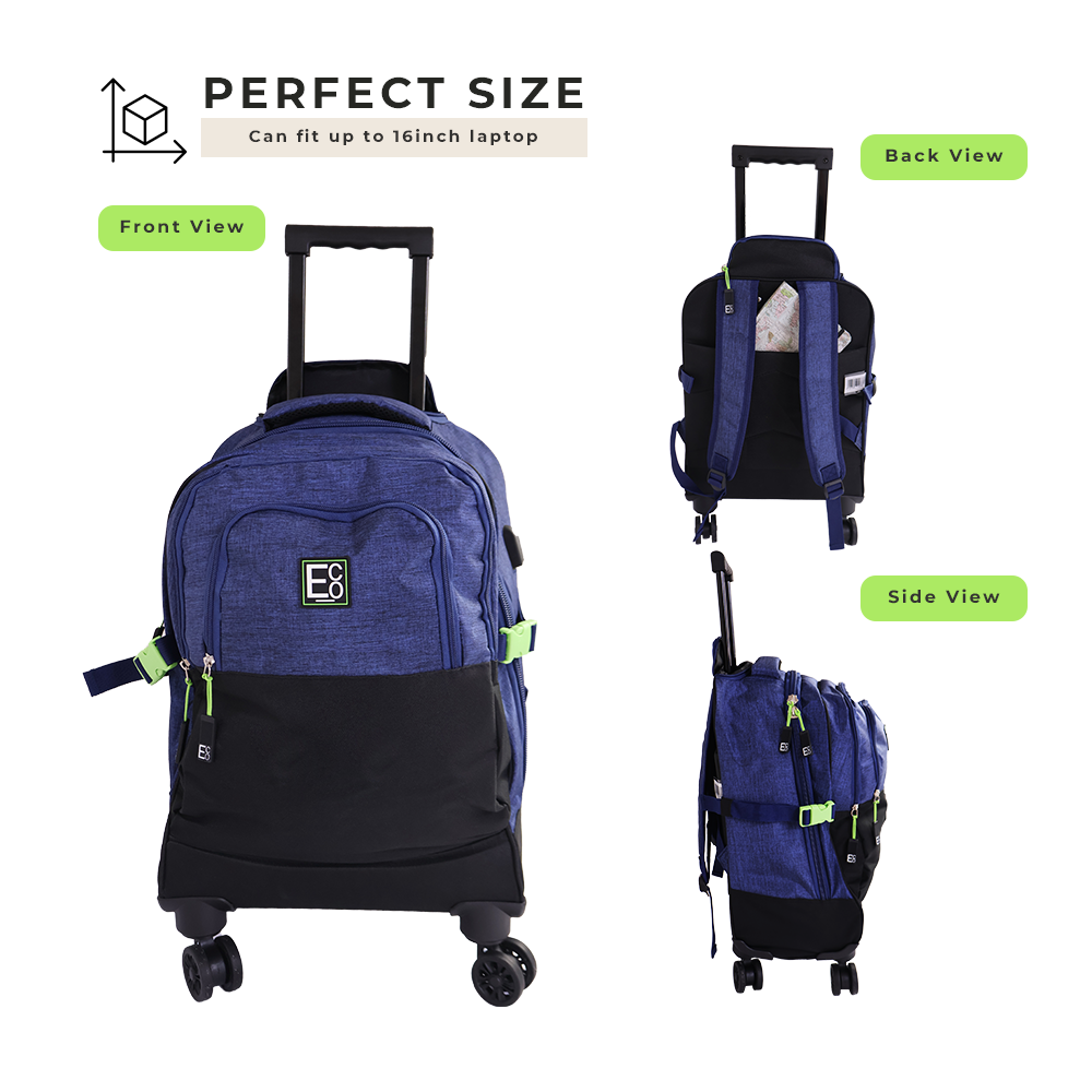 Spinner Trolley Backpack with Coolerbag Compart and USB Port