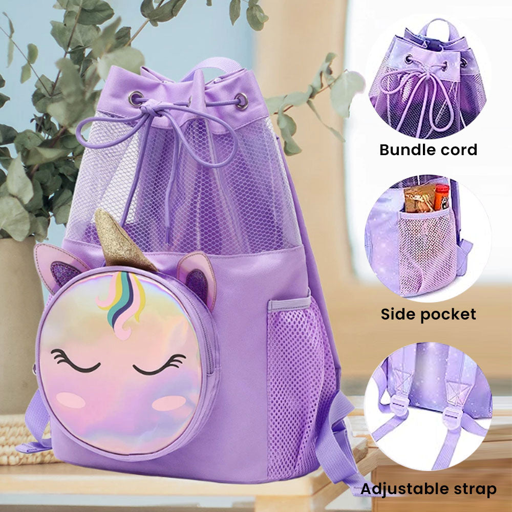Kids Purple Unicorn Drawstring Backpack with Detachable front Pocket (Coming Soon)