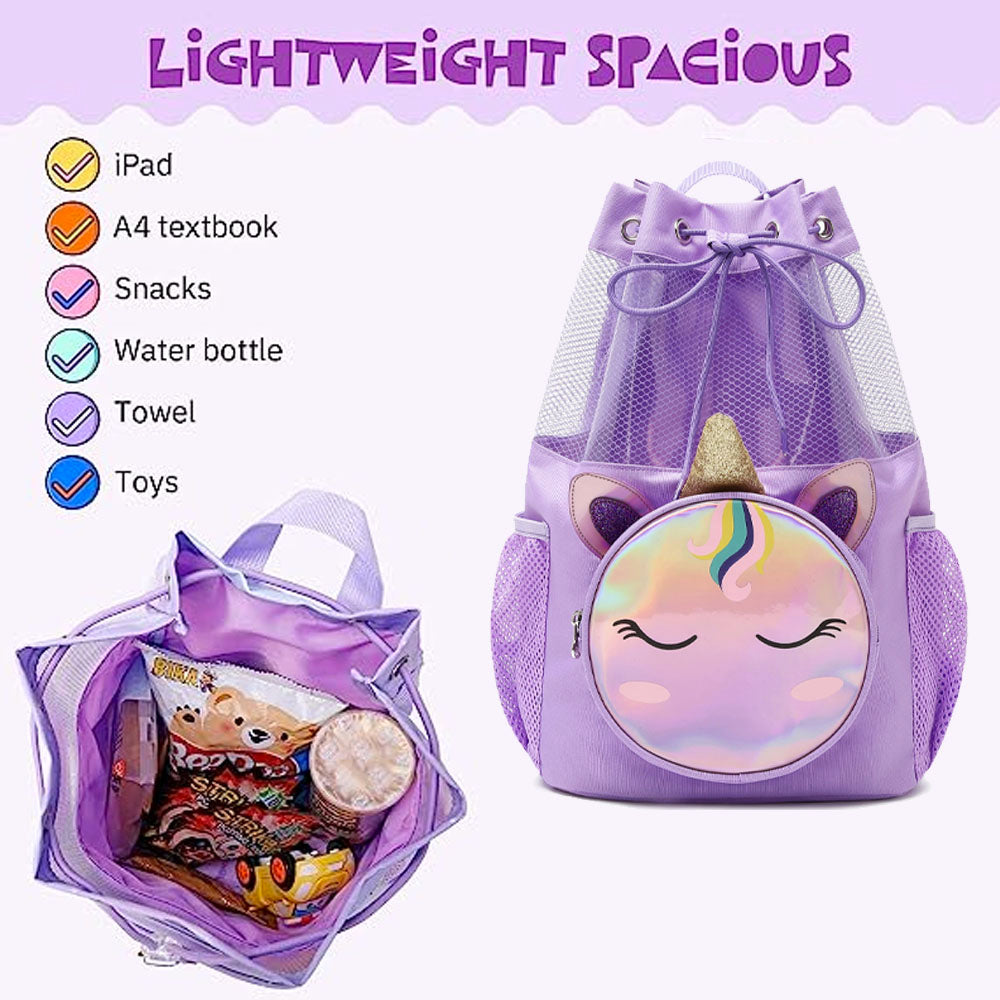 Lila Einhorn-Rucksack für Kinder mit Kordelzug und abnehmbarer Vordertasche (in Kürze erhältlich)
