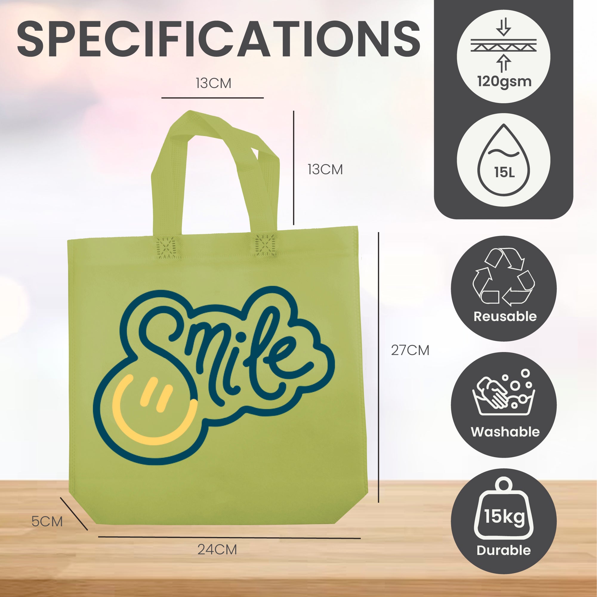 Kids Green Reusable Non-Woven Shopping Bag | 120GSM, 15L