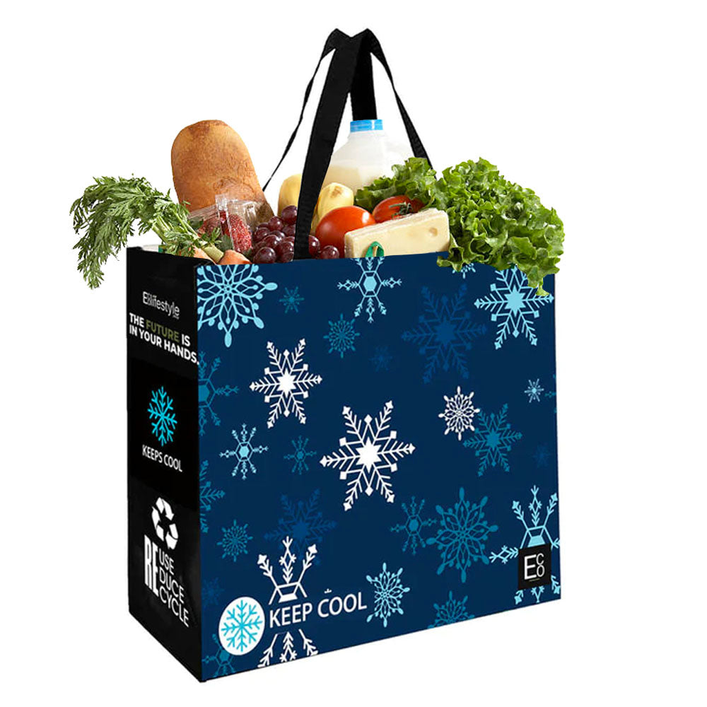 Reusable Laminated Cooler Shopper Bag - Snowflake Design