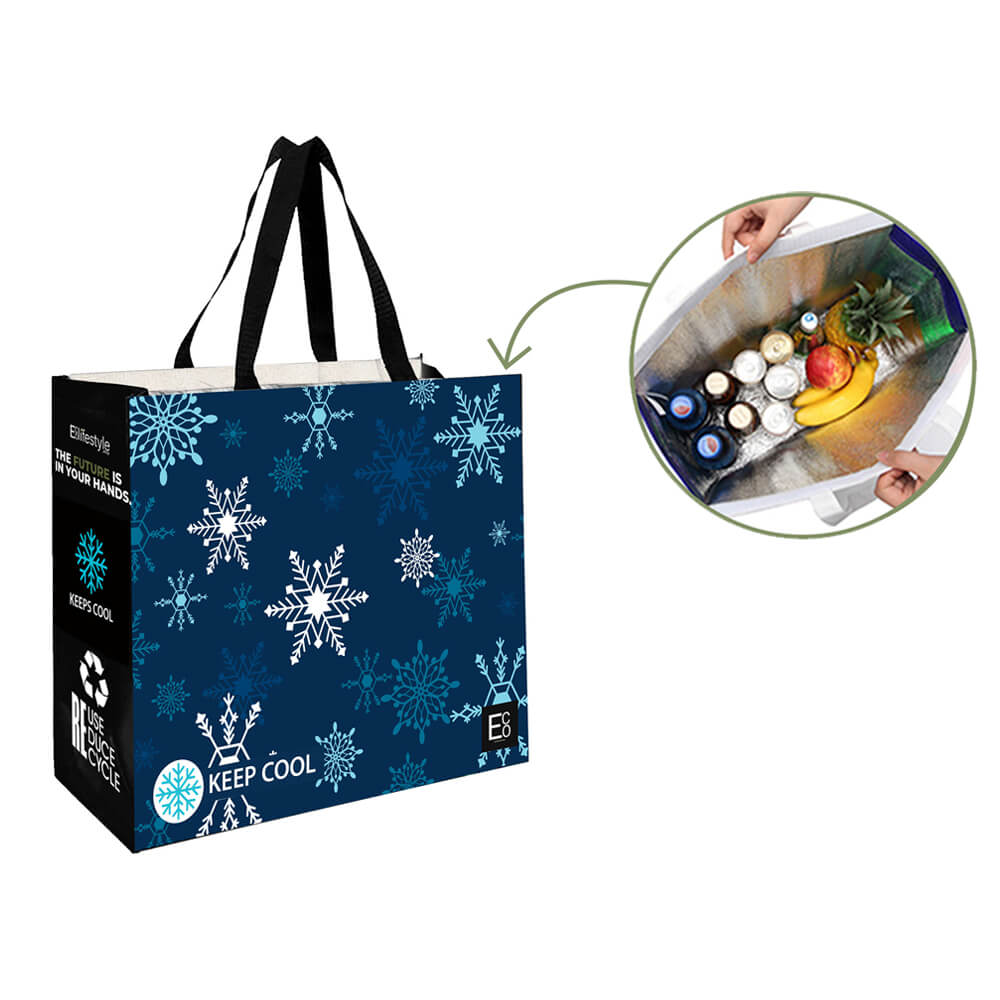 Reusable Laminated Cooler Shopper Bag - Snowflake Design