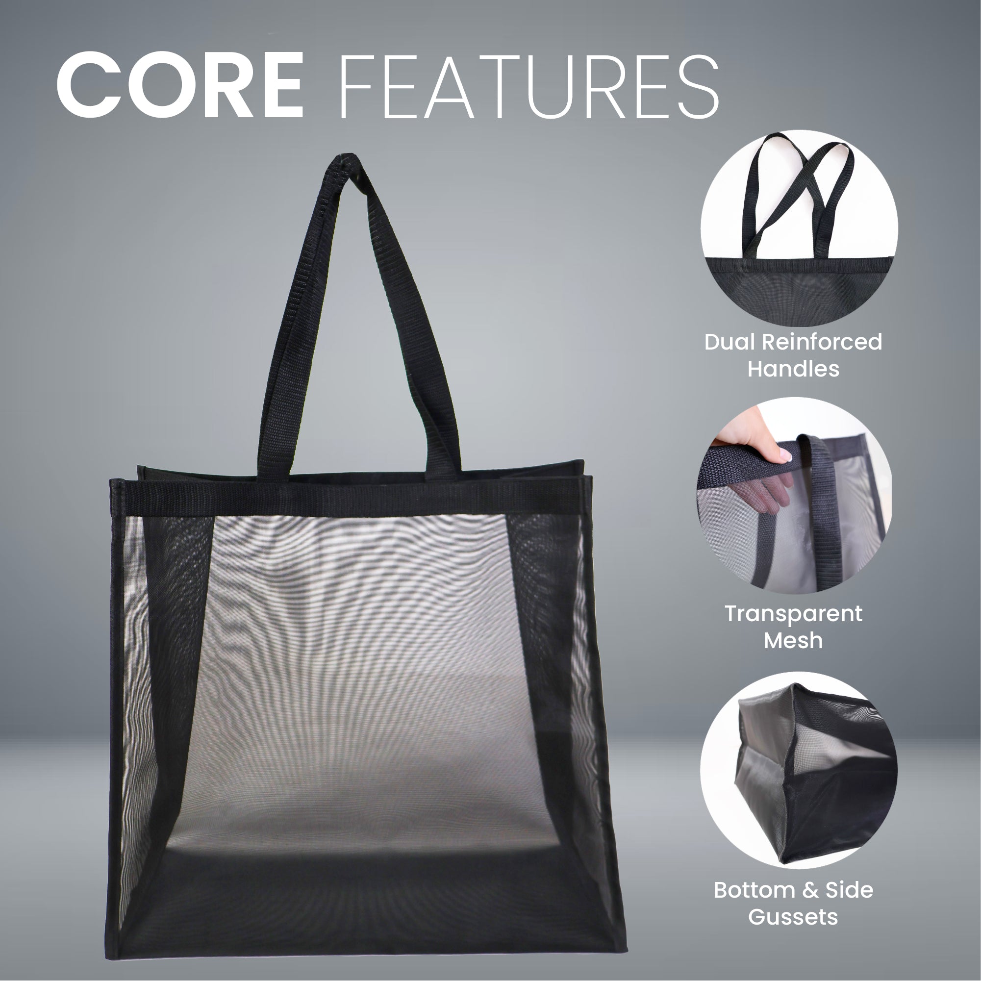 Black Mesh Reusable Shopping Bag | 120GSM, 35L