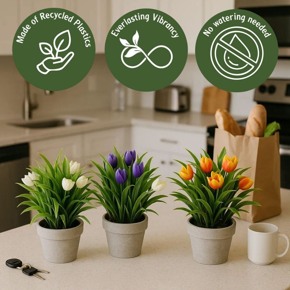 Artificial Plant Tulips in Paper Pot – 10x27cm (4 Assorted Colours)
