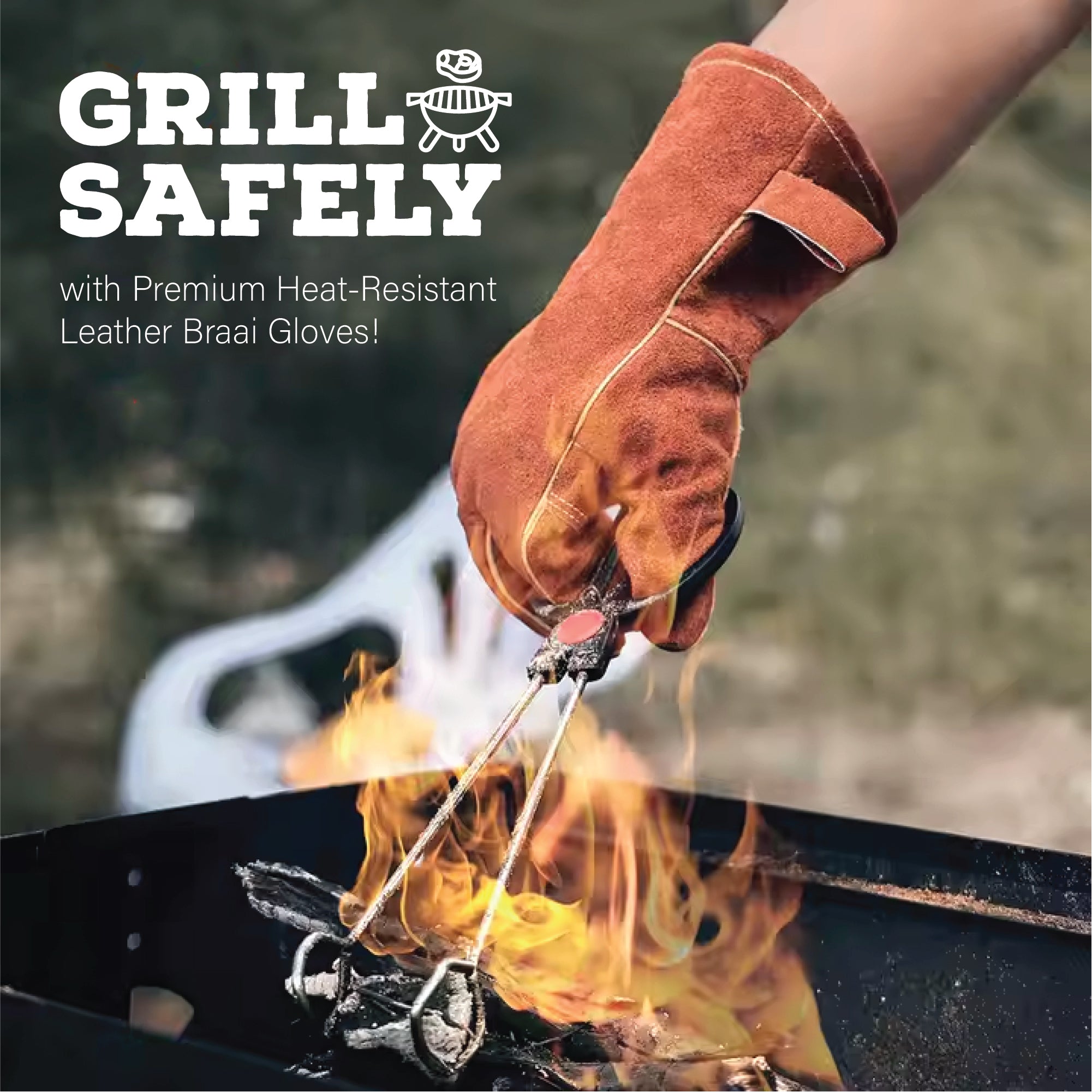 Premium Leather Braai Gloves, Heat Resistant Braai Cooking Glove (1 Pack)