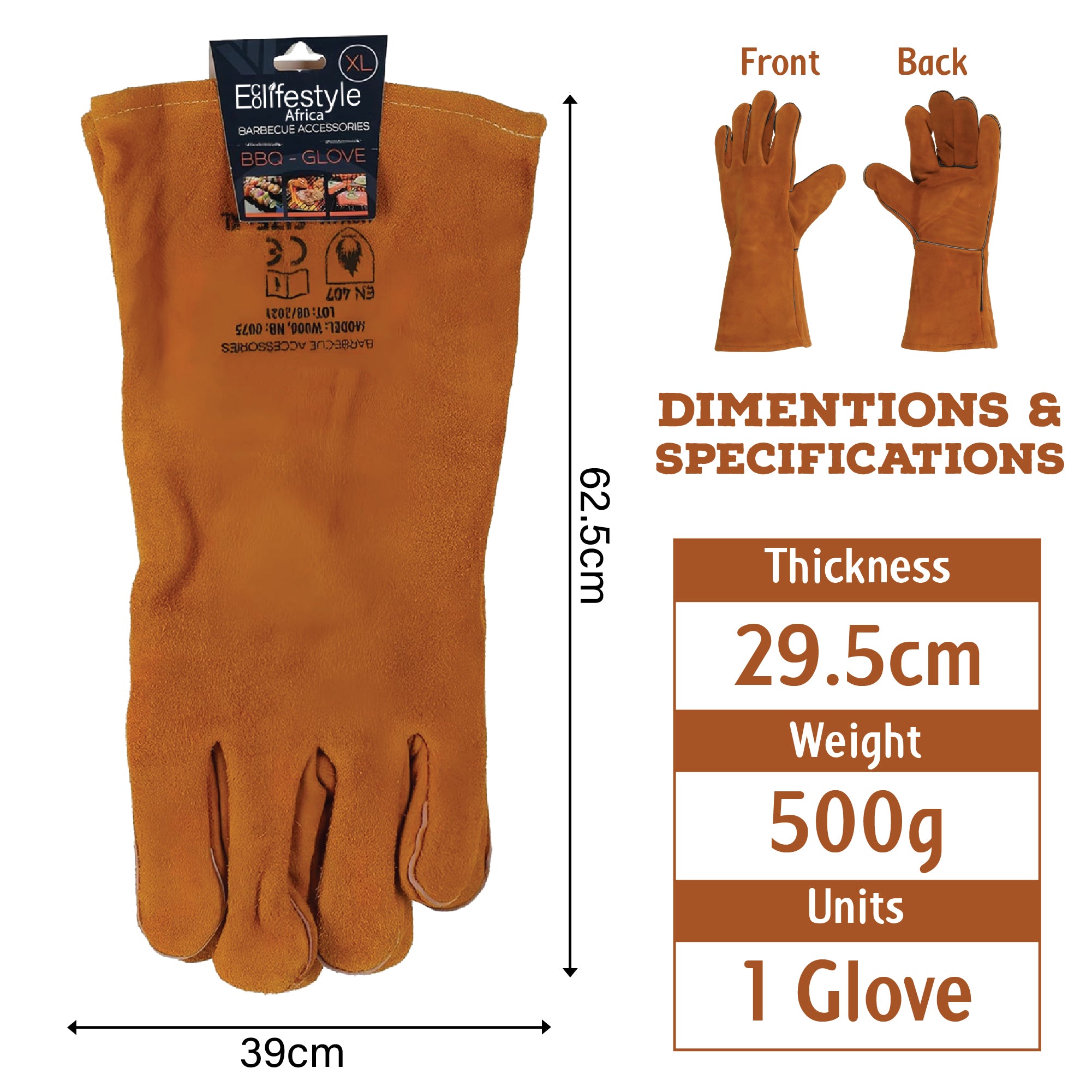 Premium Leather Braai Gloves, Heat Resistant Braai Cooking Glove (1 Pack)