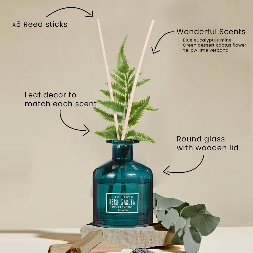 Scented Glass Diffuser with 5 Reeds and Leaf - 160ml