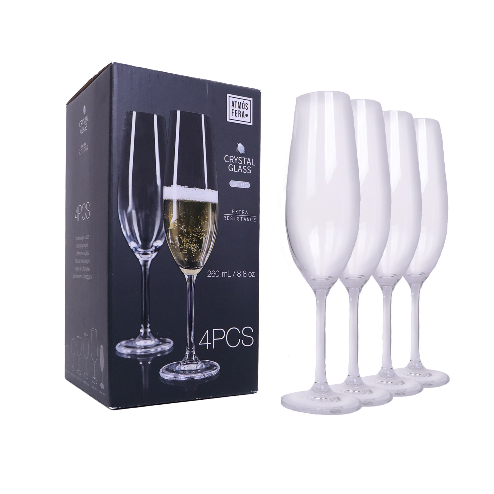 Copas de champán - 260 ml - 4 piezas - Cristalinas sin plomo