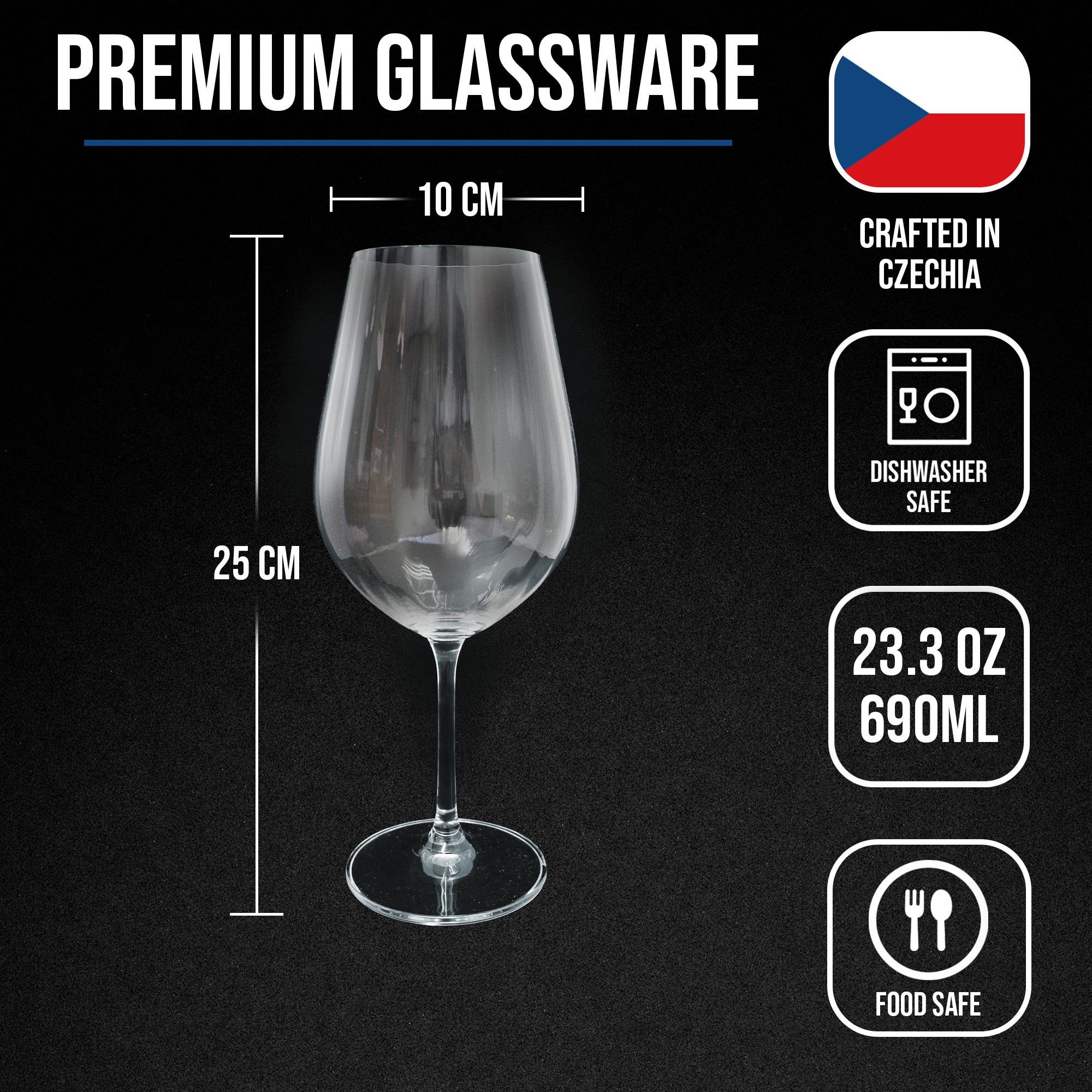Crystal Red Wine Drinking Glasses - 690ml - 2 Pieces - Lead Free