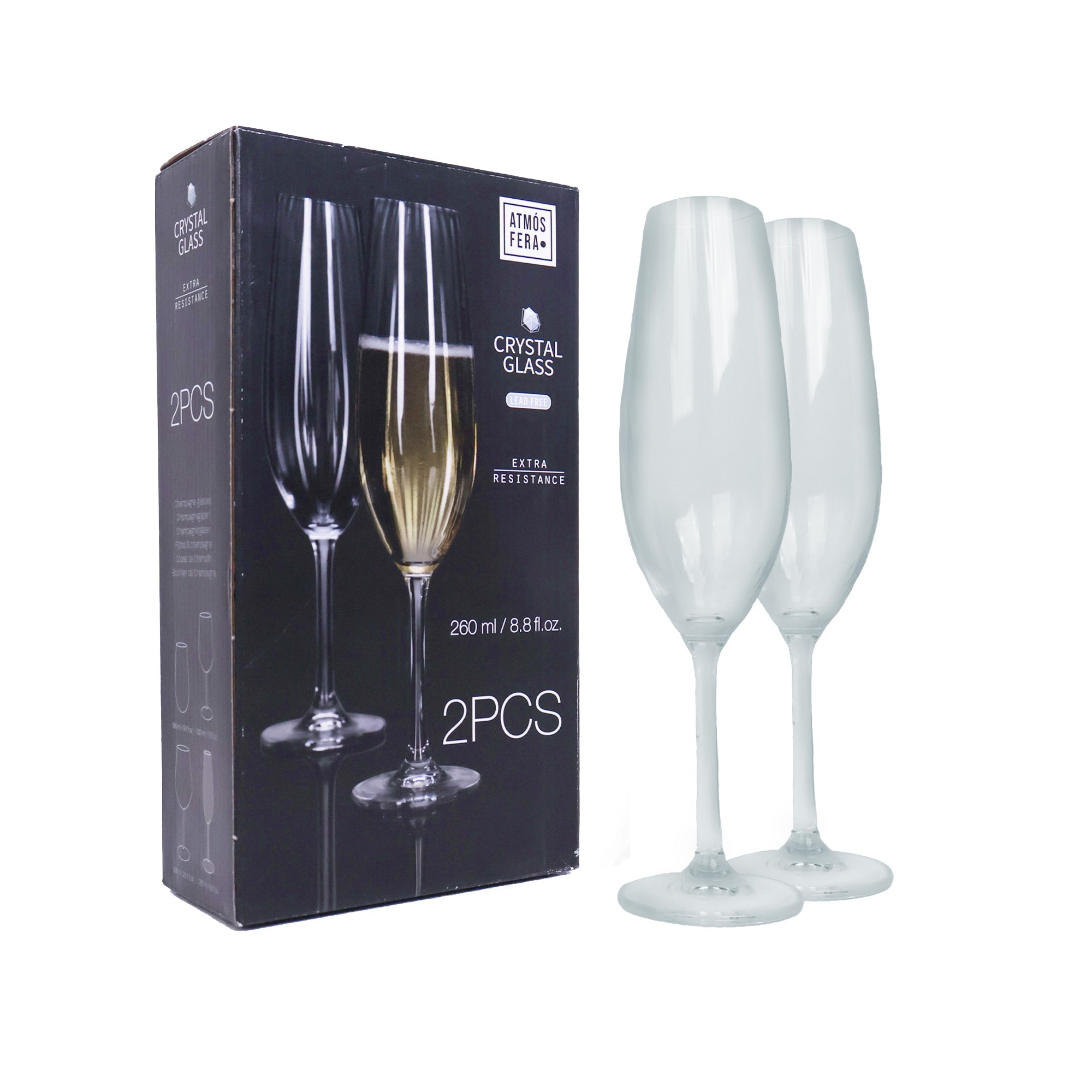 Kristall-Champagner-Trinkgläser – 260 ml – 2 Stück – bleifrei 