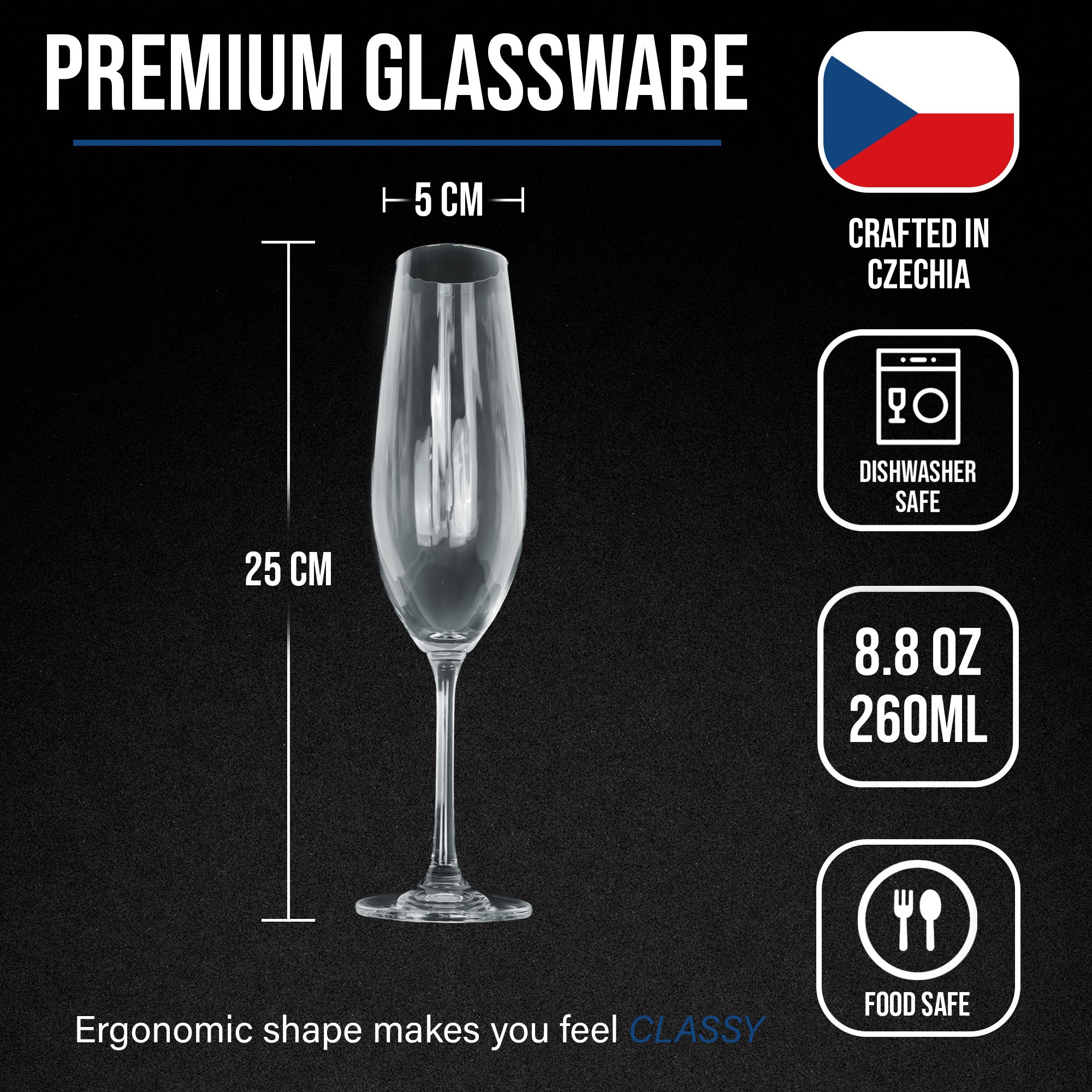 Kristall-Champagner-Trinkgläser – 260 ml – 2 Stück – bleifrei 