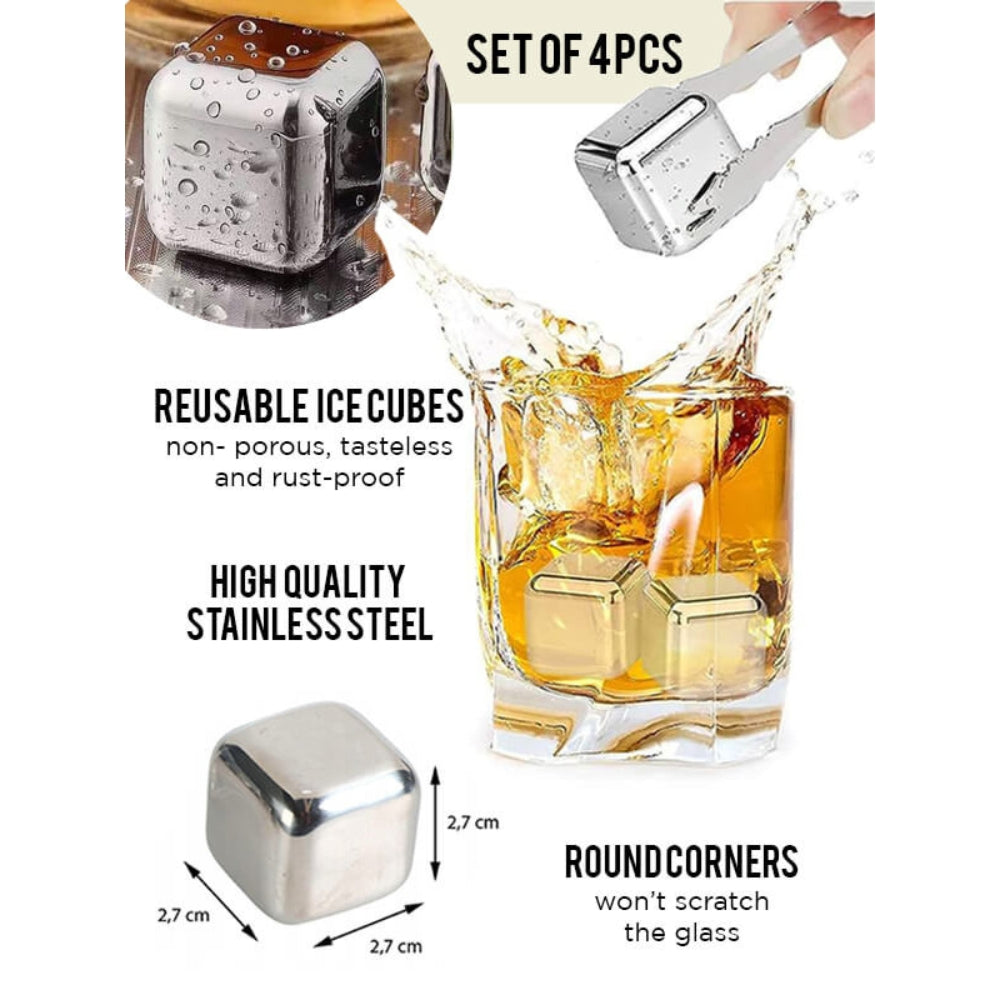 Stainless Steel Ice Cubes with Holder - 5 Pieces