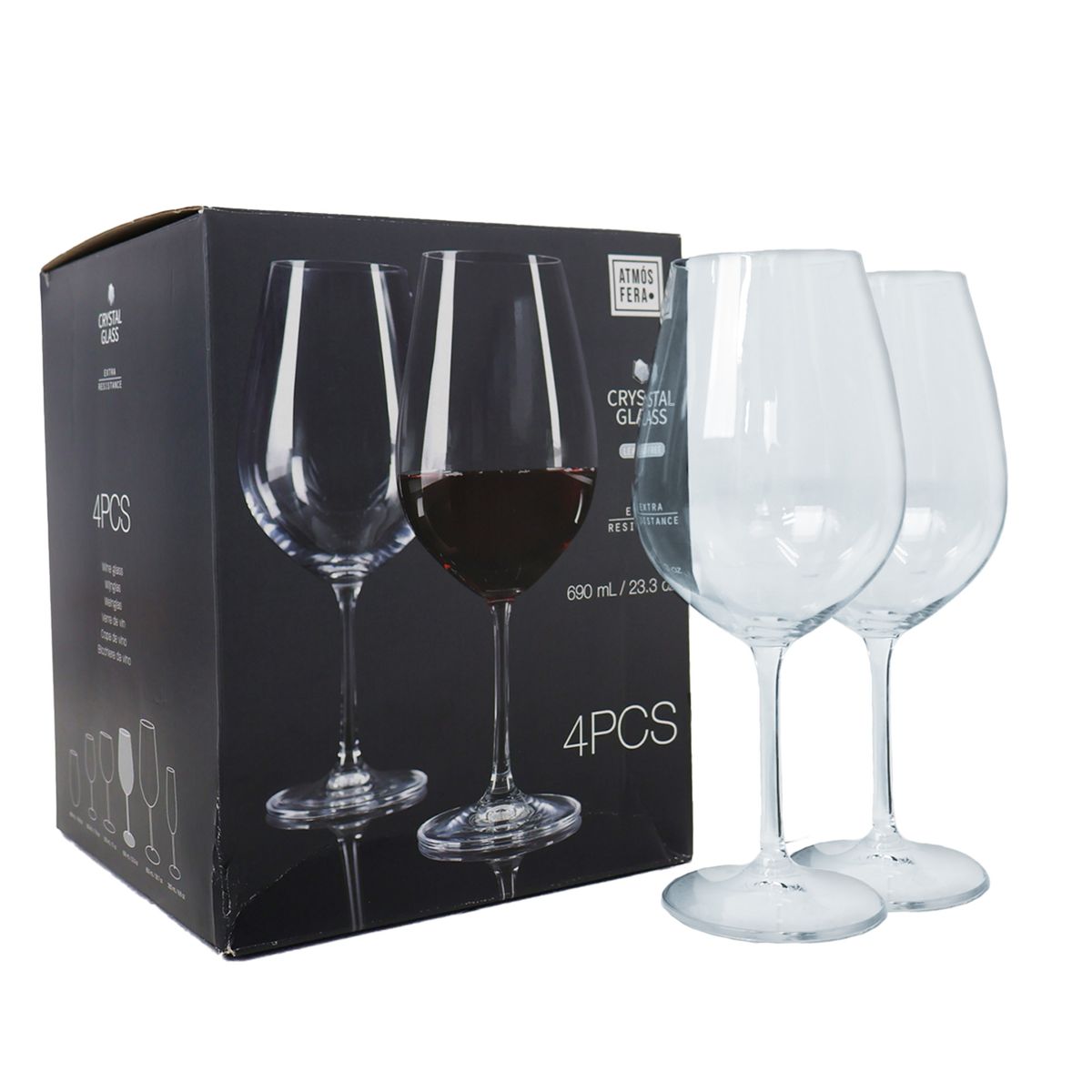 Red Wine Glasses - 690ml - 4 Pieces - Lead-Free Crystalline