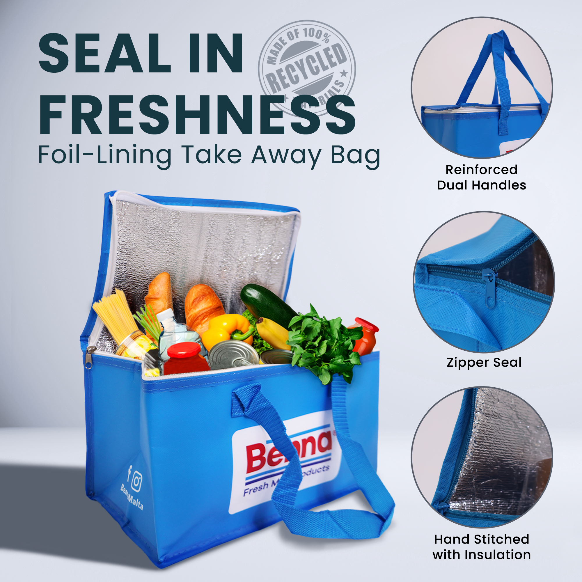 Reusable Insulated Cooler Bag with Zipper | 70GSM, 13L