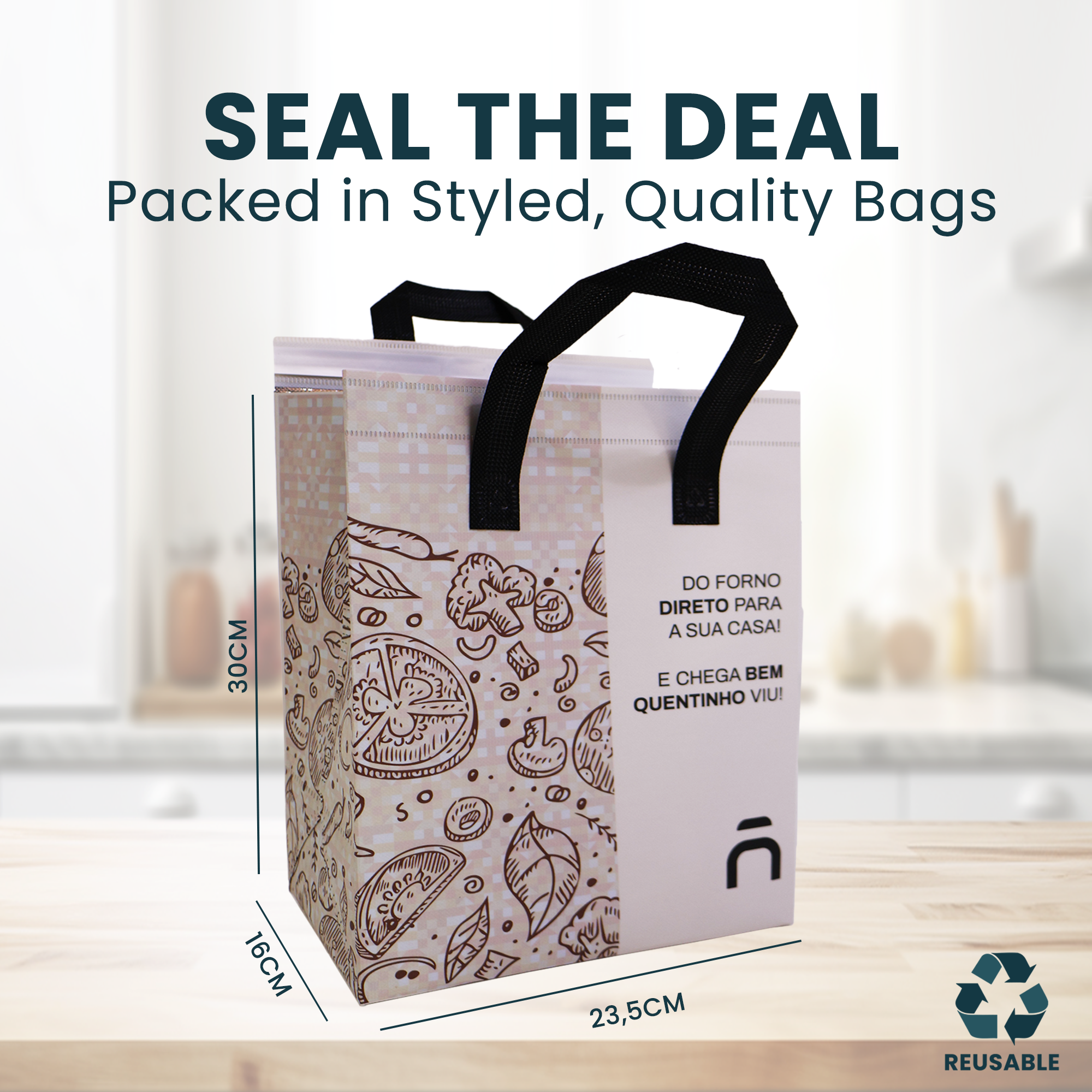 Reusable Laminated Take Away Bag with Adhesive Seal | 70GSM, 11L