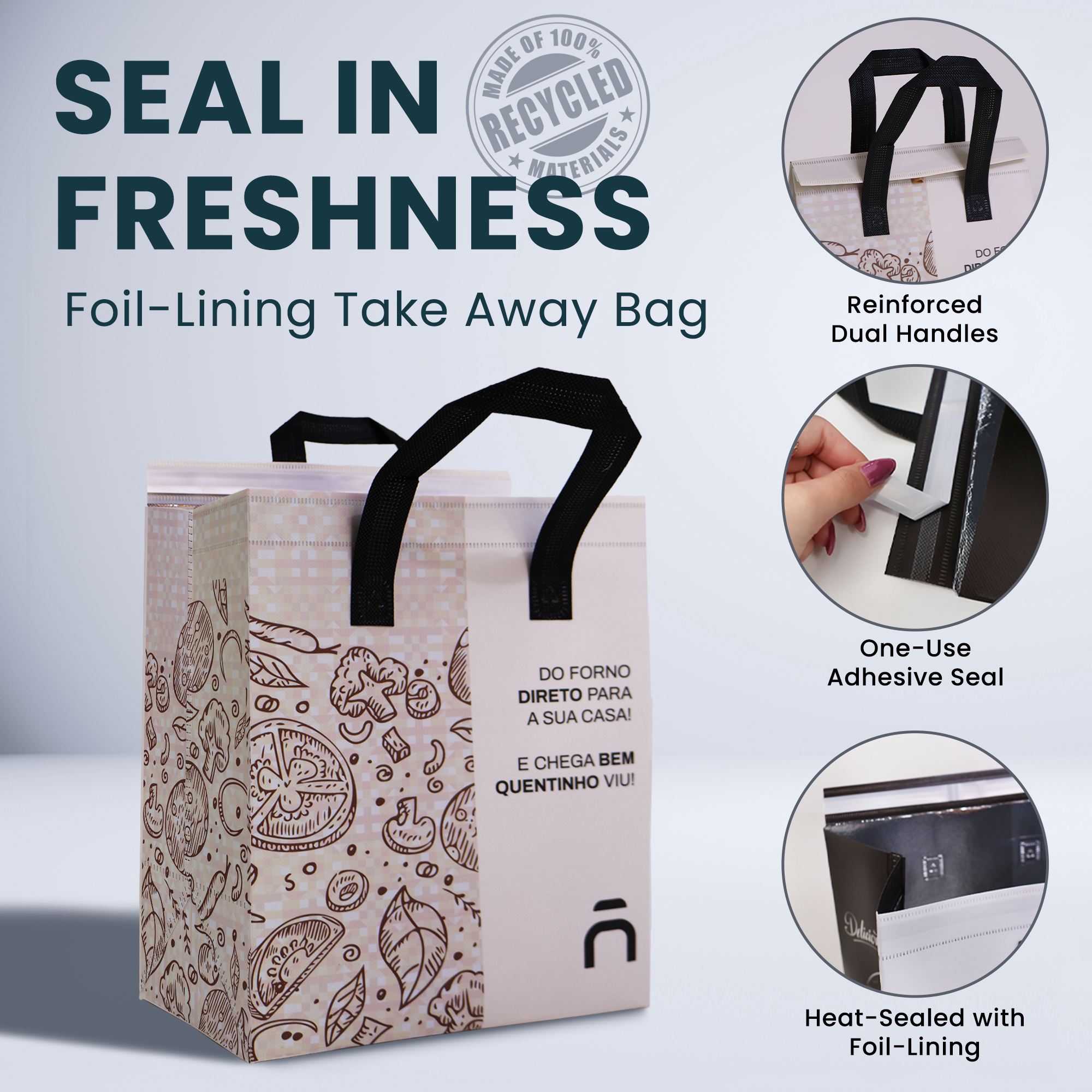 Reusable Laminated Take Away Bag with Adhesive Seal | 70GSM, 11L