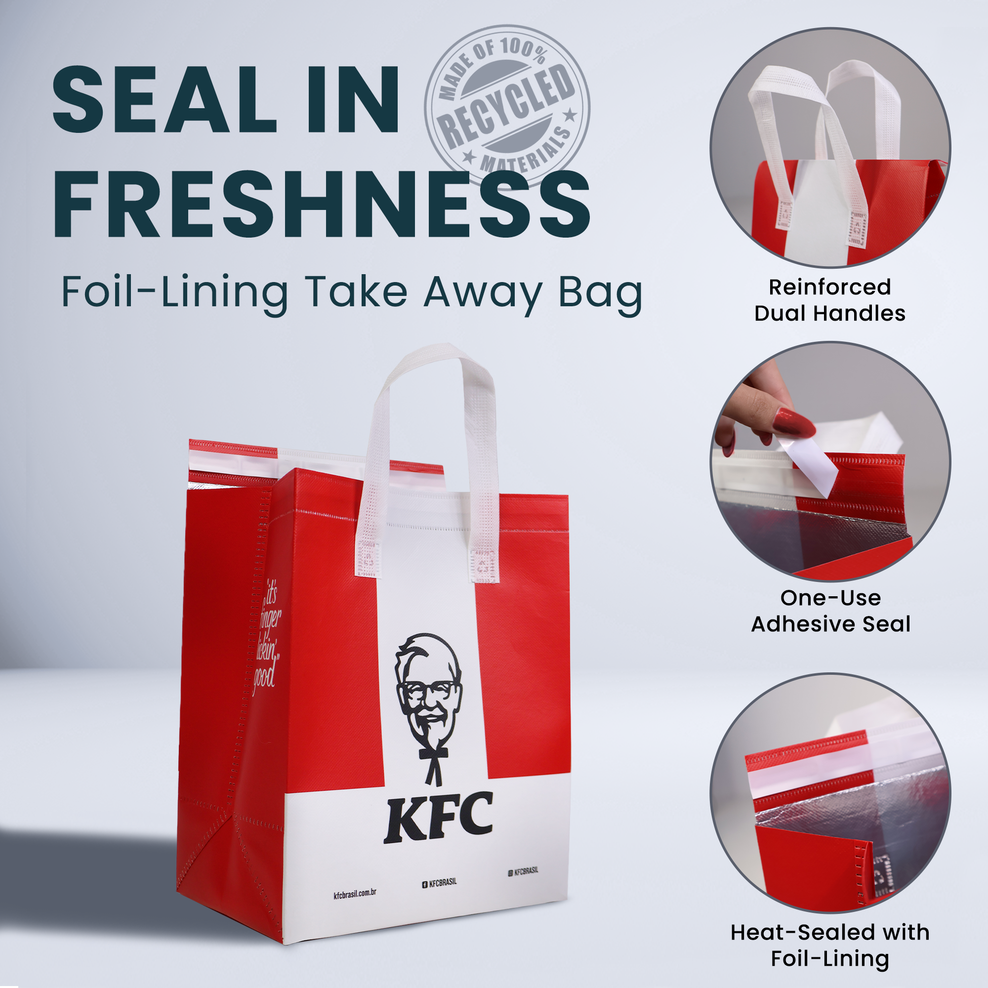 Reusable Laminated Take Away Bag with Adhesive Seal | 70GSM, 12L